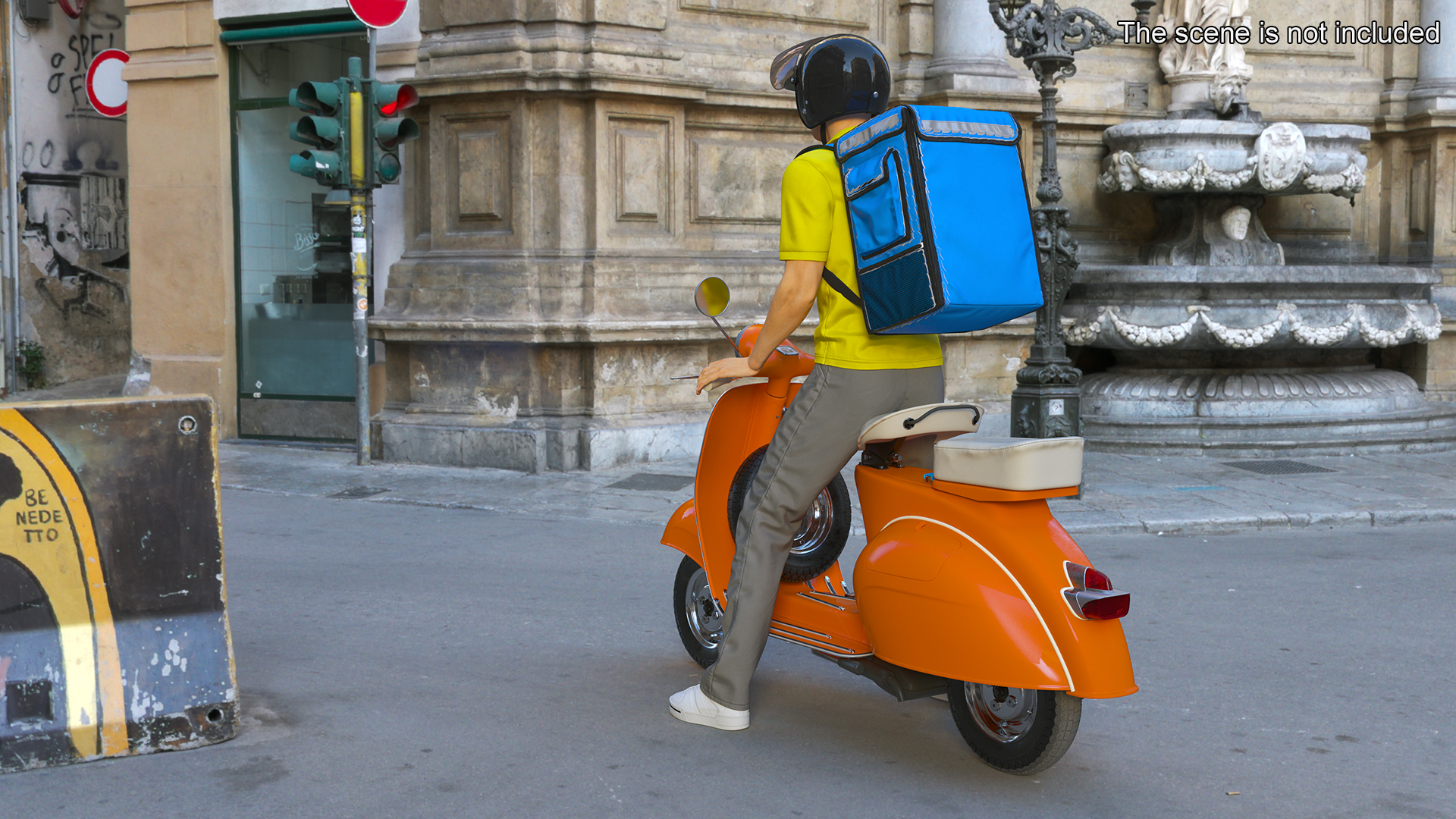 3D Delivery Man on Retro Scooter Standing model