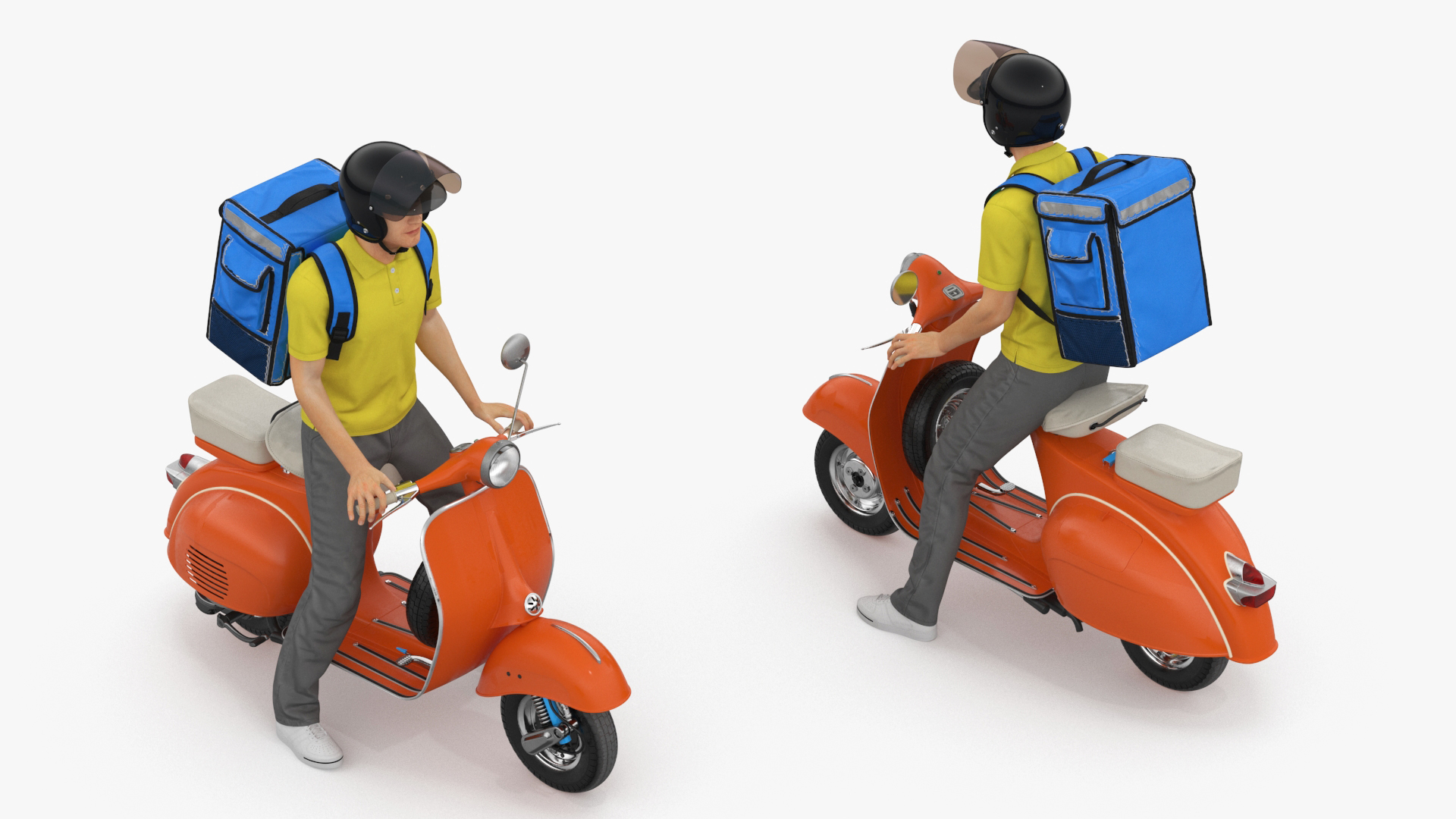 3D Delivery Man on Retro Scooter Standing model