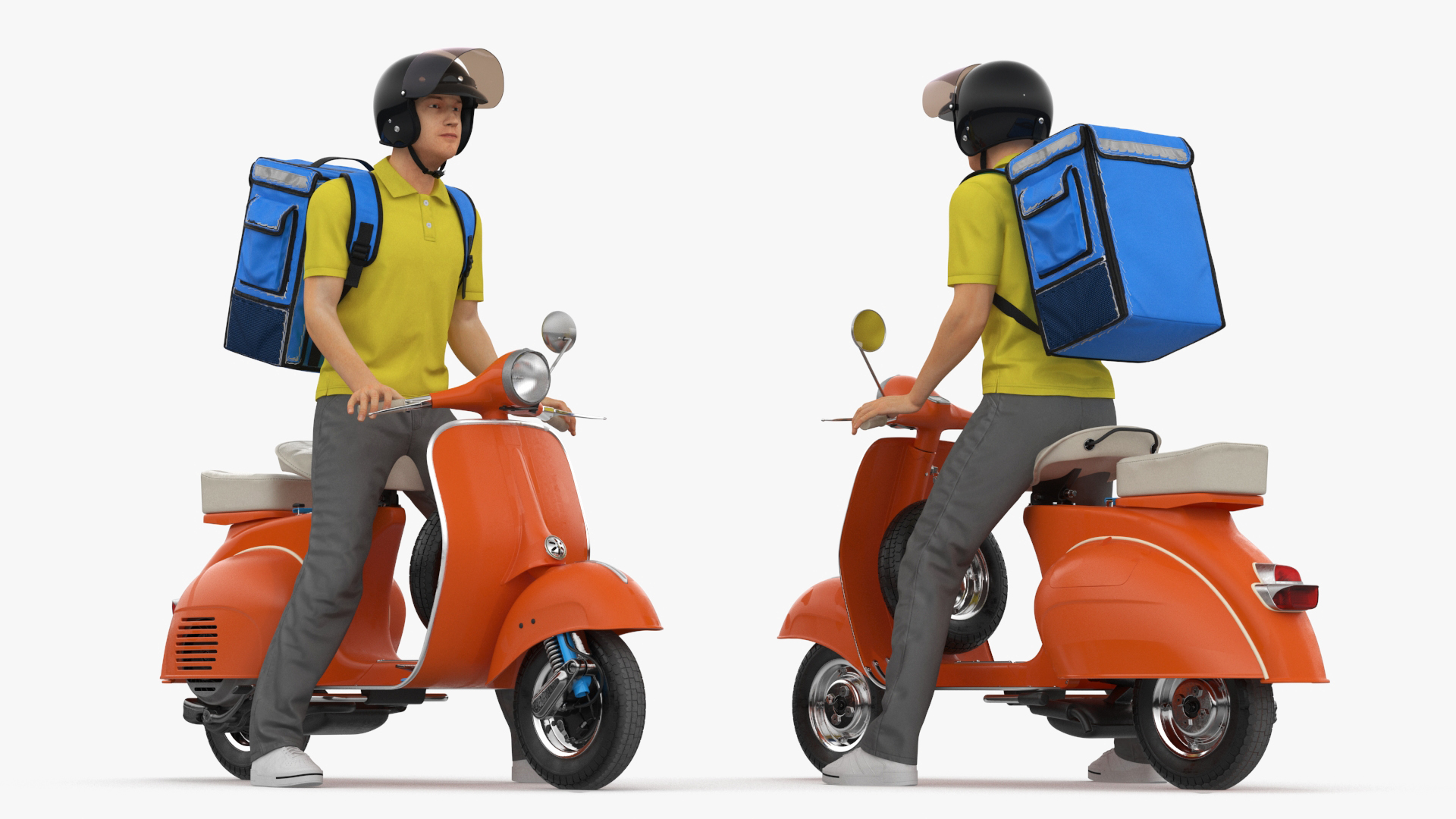 3D Delivery Man on Retro Scooter Standing model