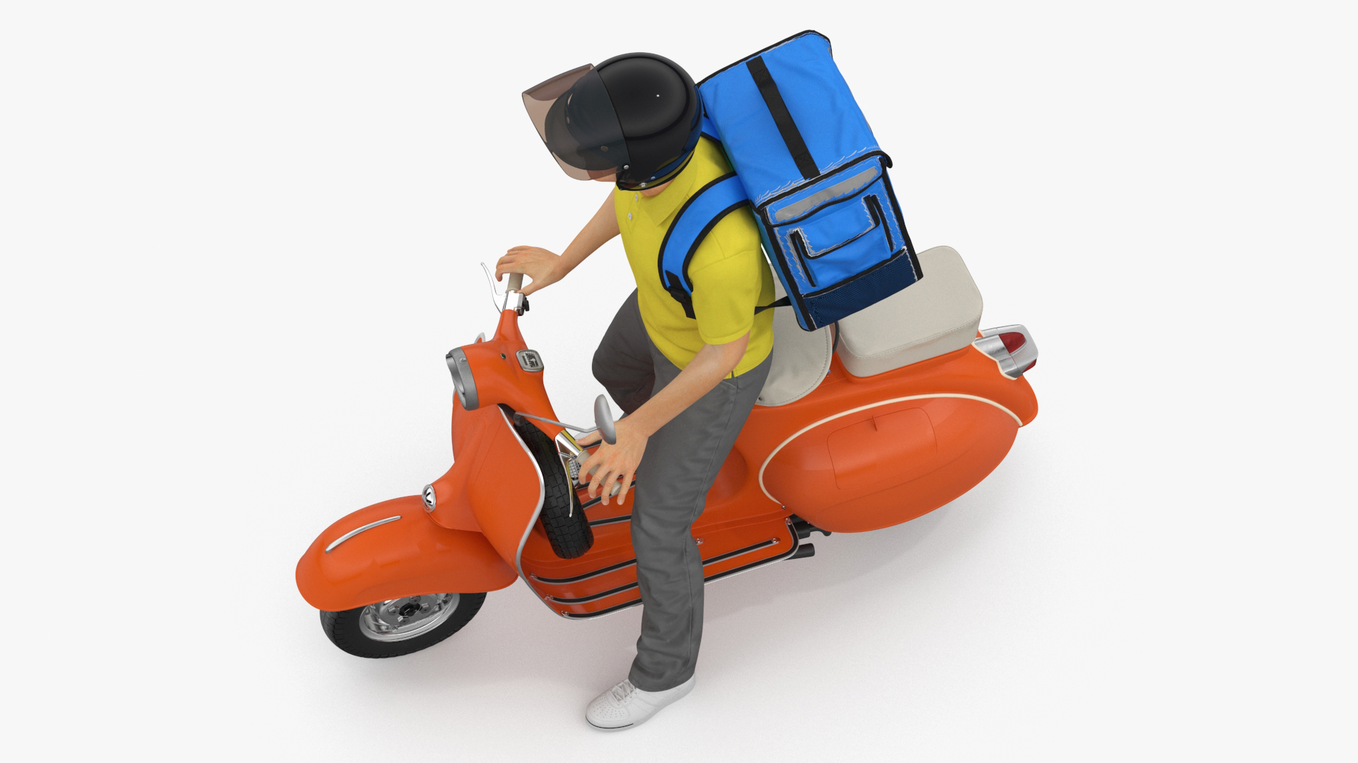 3D Delivery Man on Retro Scooter Standing model