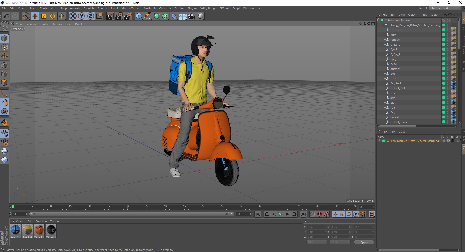 3D Delivery Man on Retro Scooter Standing model