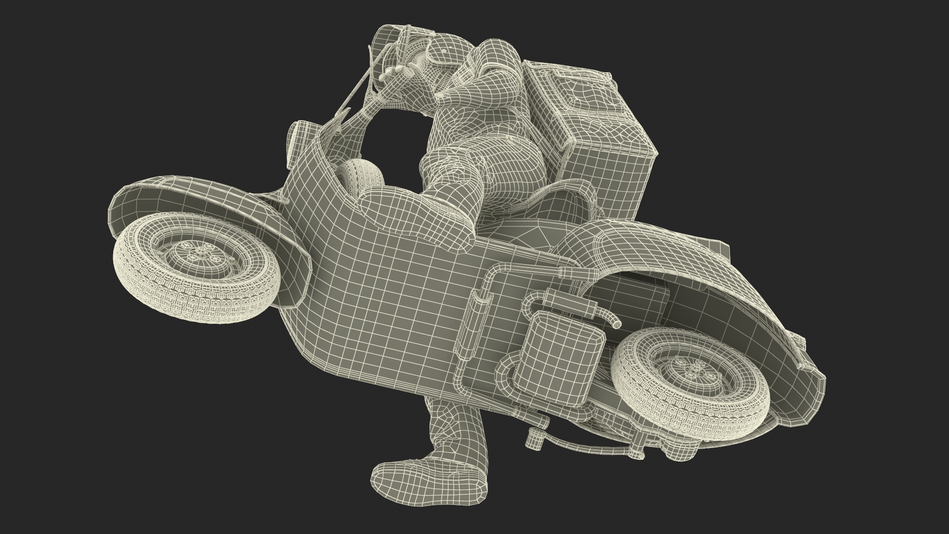 3D Delivery Man on Retro Scooter Standing model