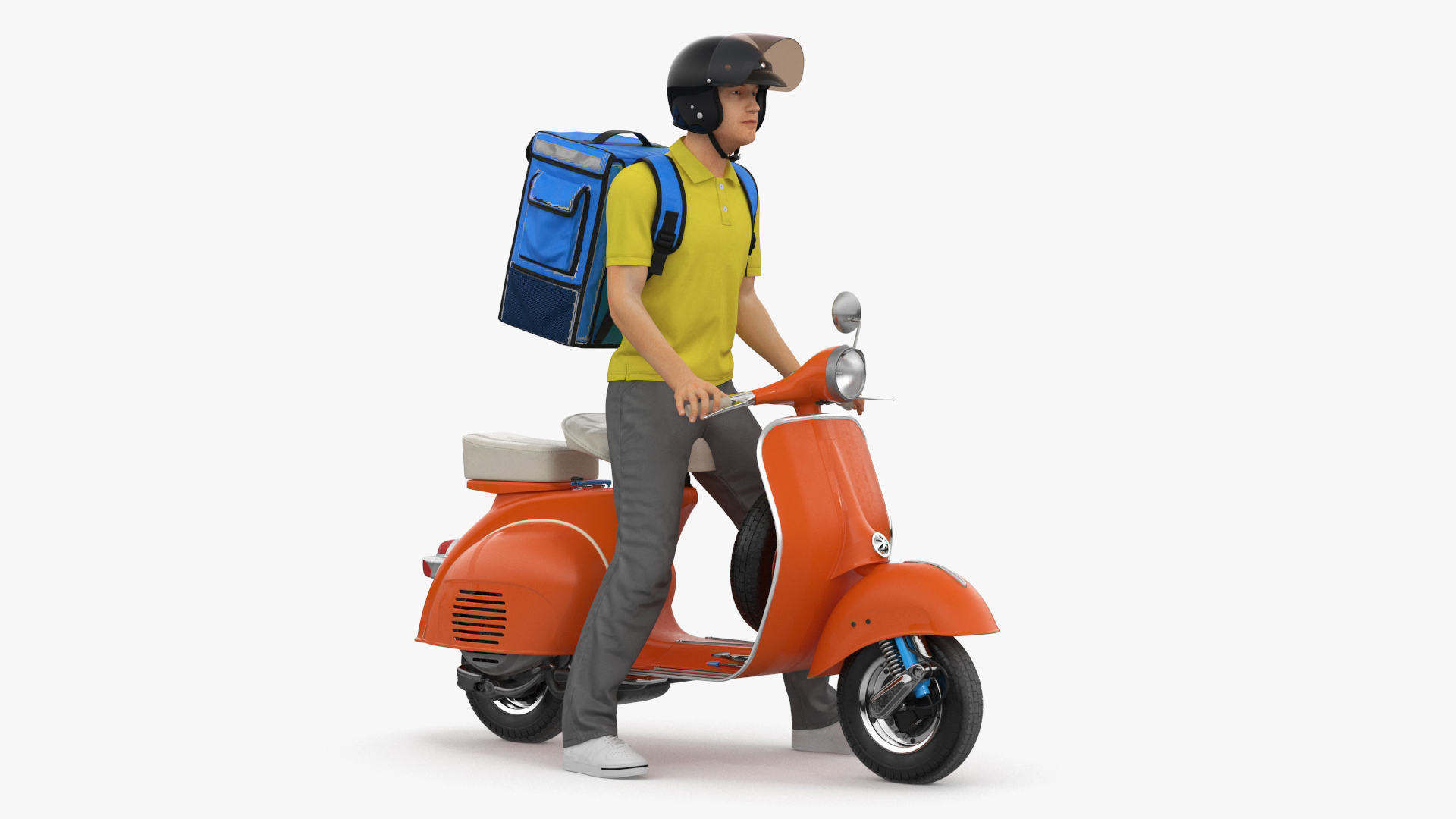 3D Delivery Man on Retro Scooter Standing model
