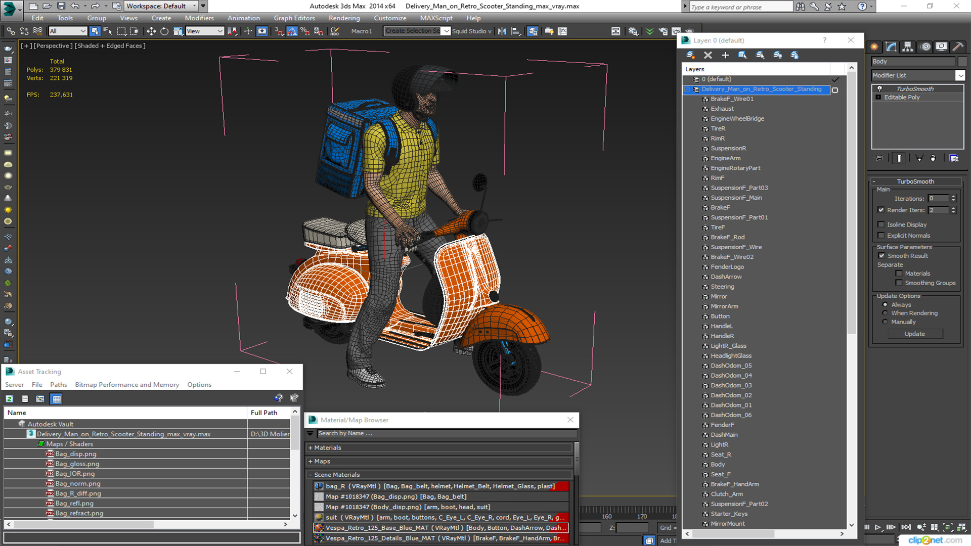 3D Delivery Man on Retro Scooter Standing model