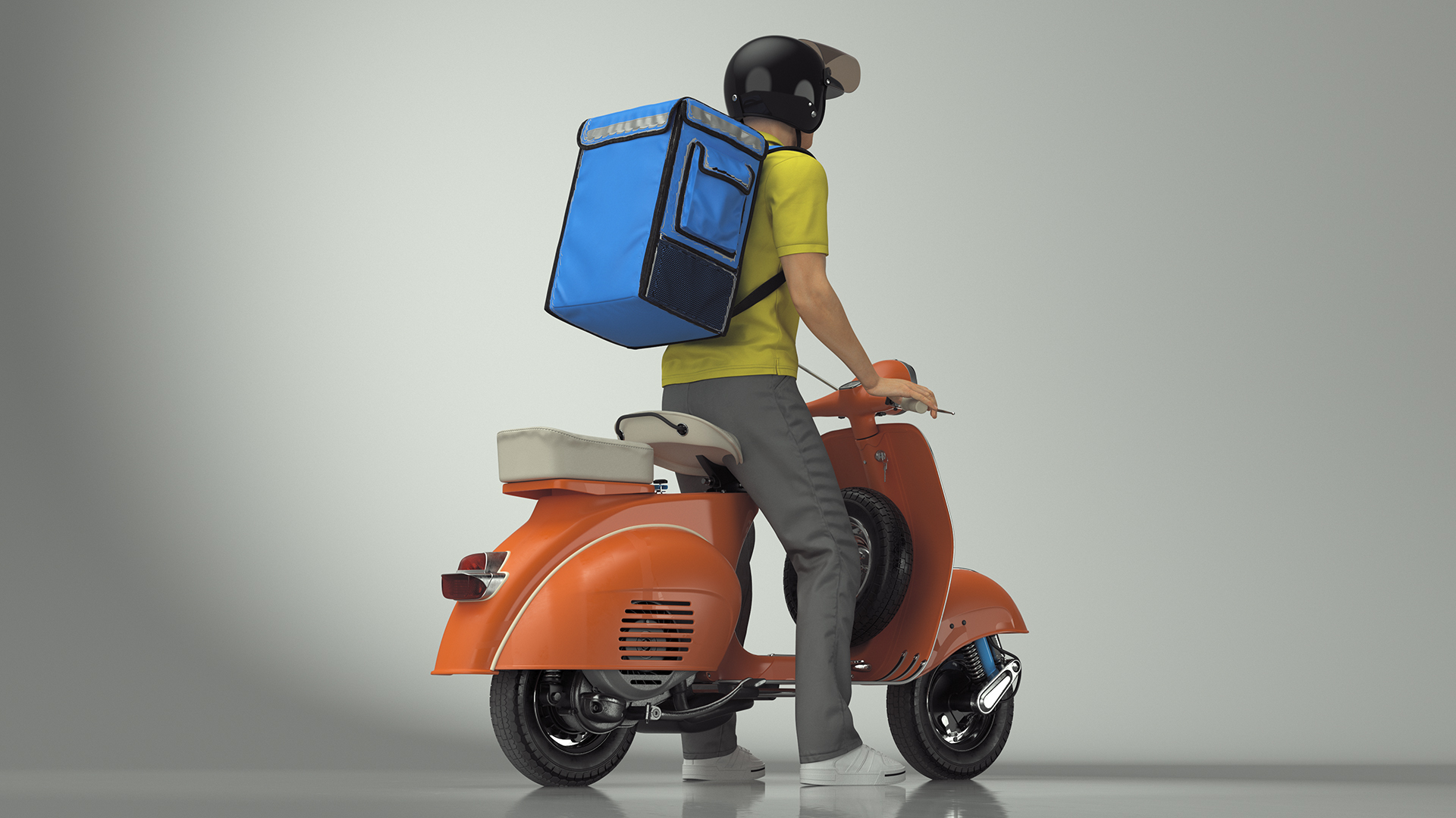 3D Delivery Man on Retro Scooter Standing model