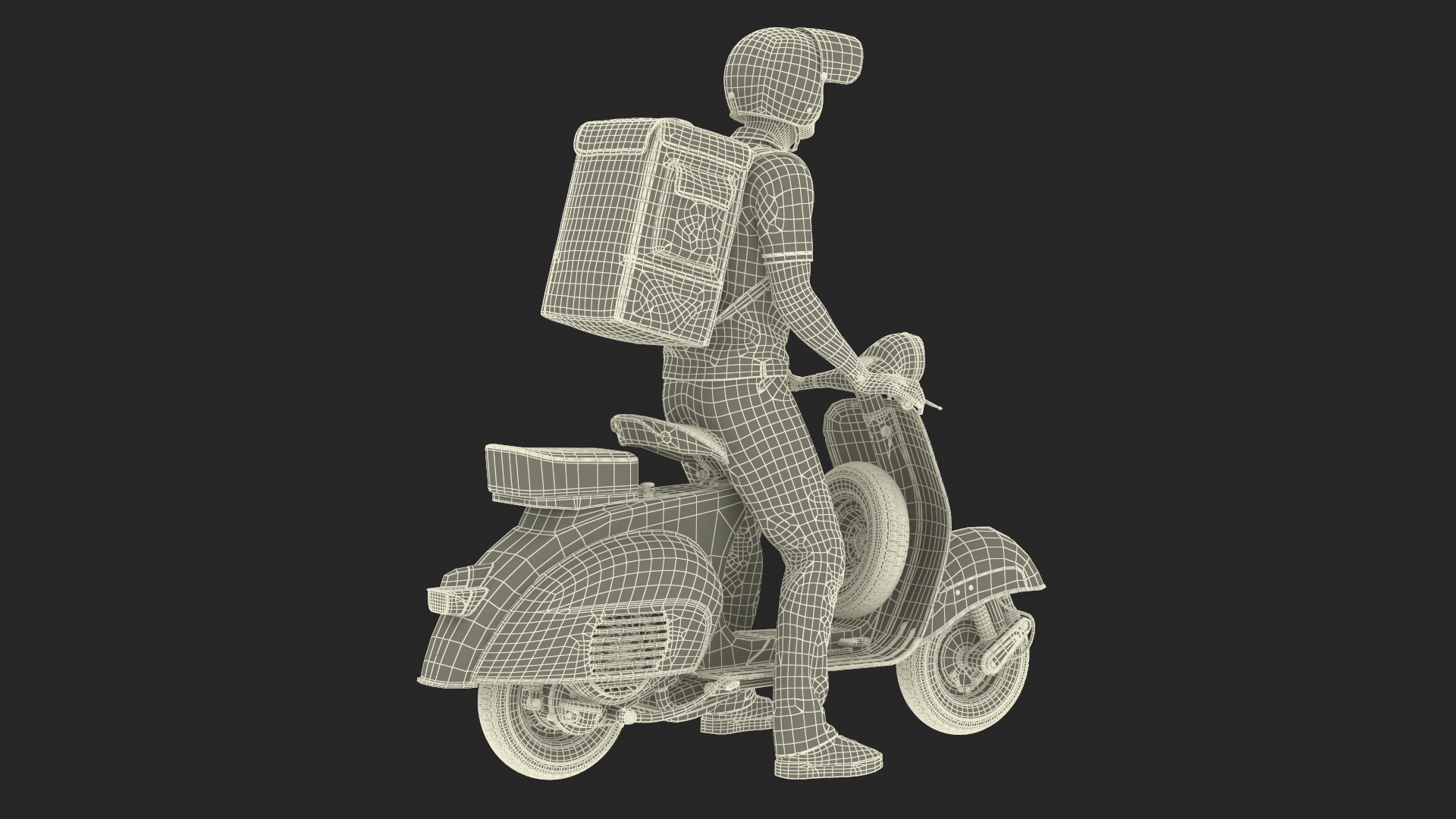 3D Delivery Man on Retro Scooter Standing model