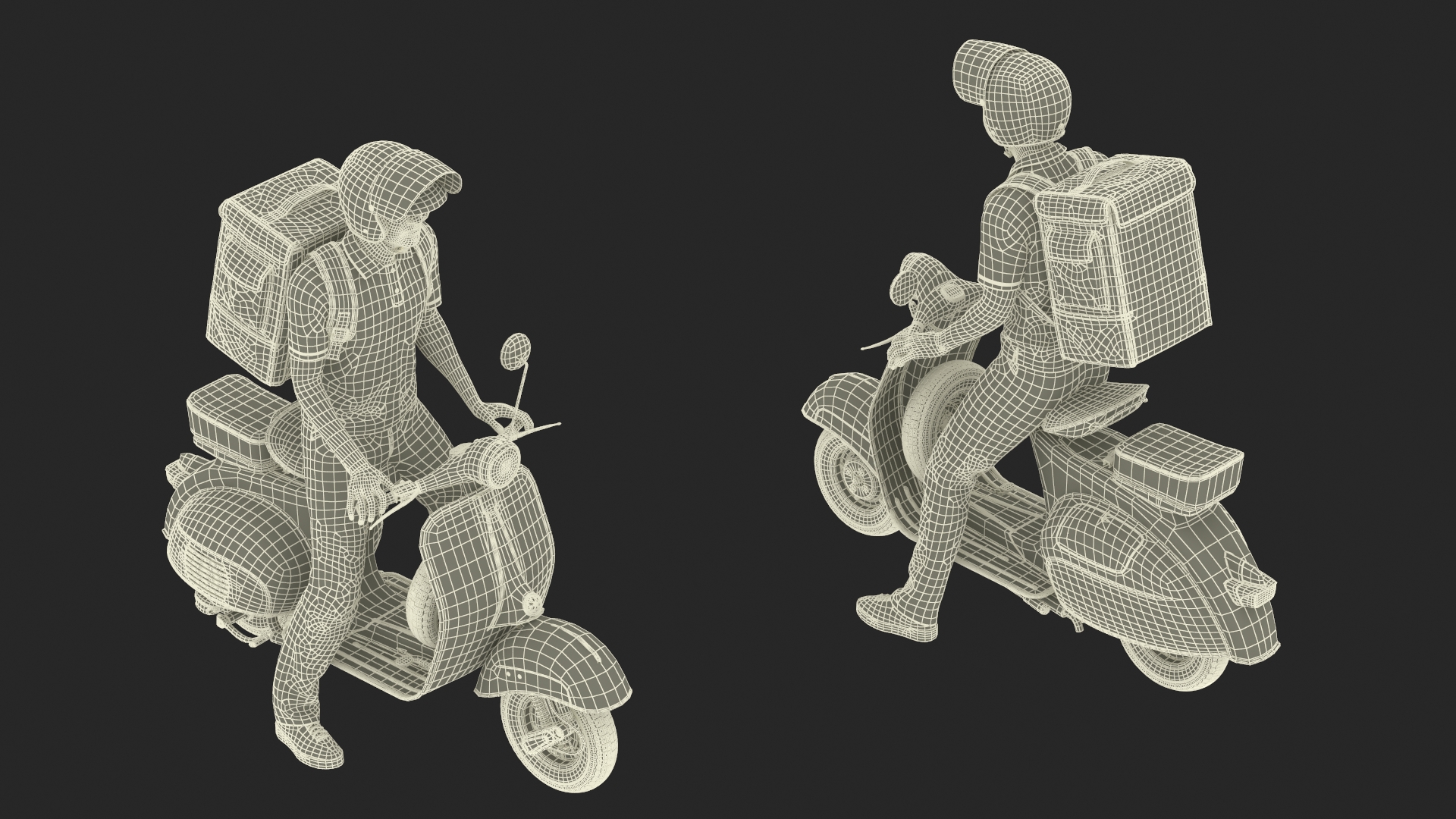 3D Delivery Man on Retro Scooter Standing model