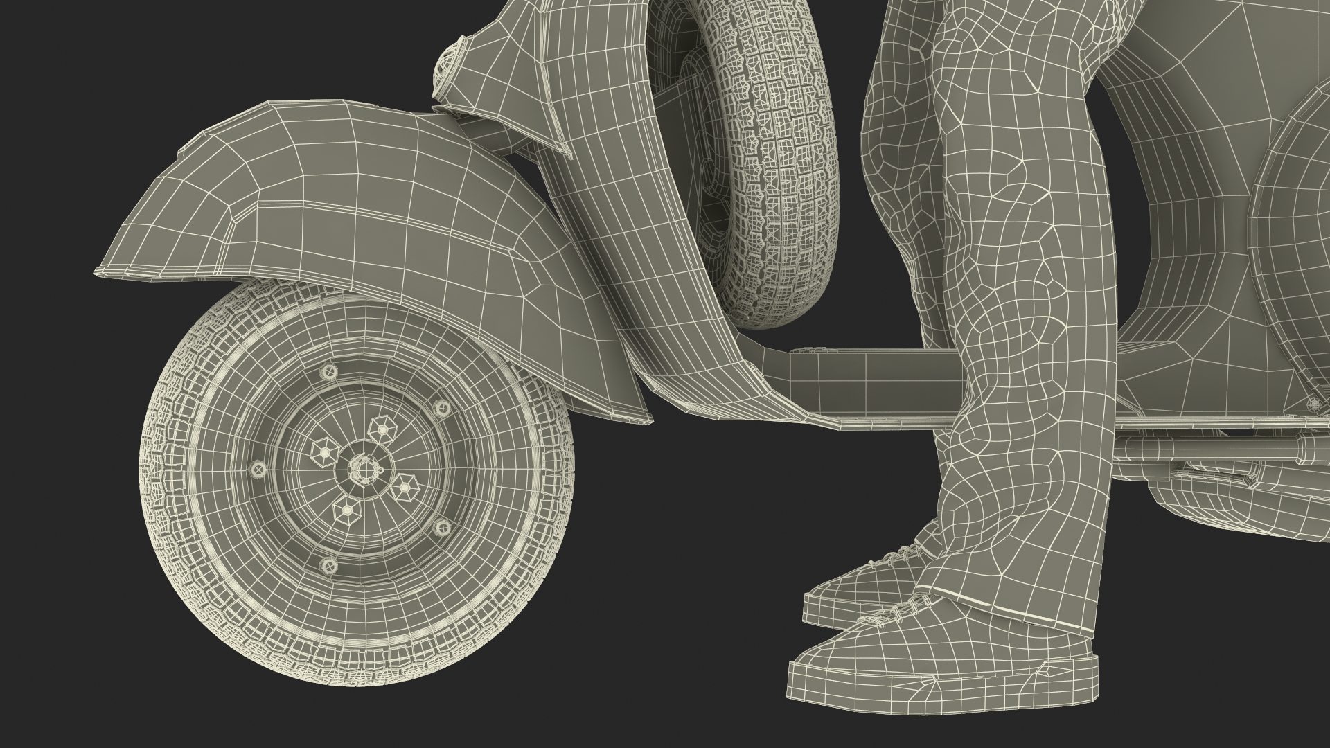 3D Delivery Man on Retro Scooter Standing model