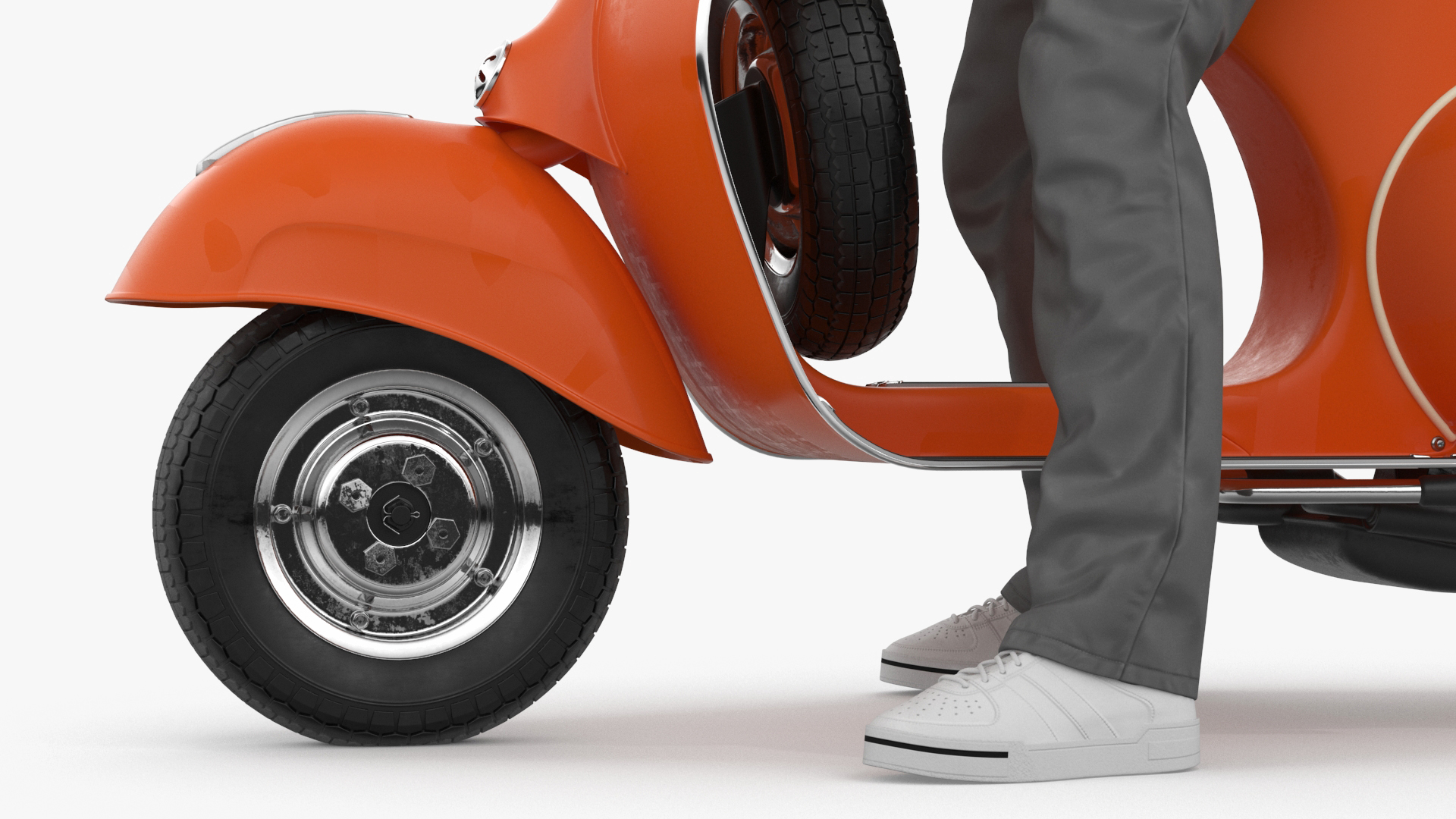 3D Delivery Man on Retro Scooter Standing model