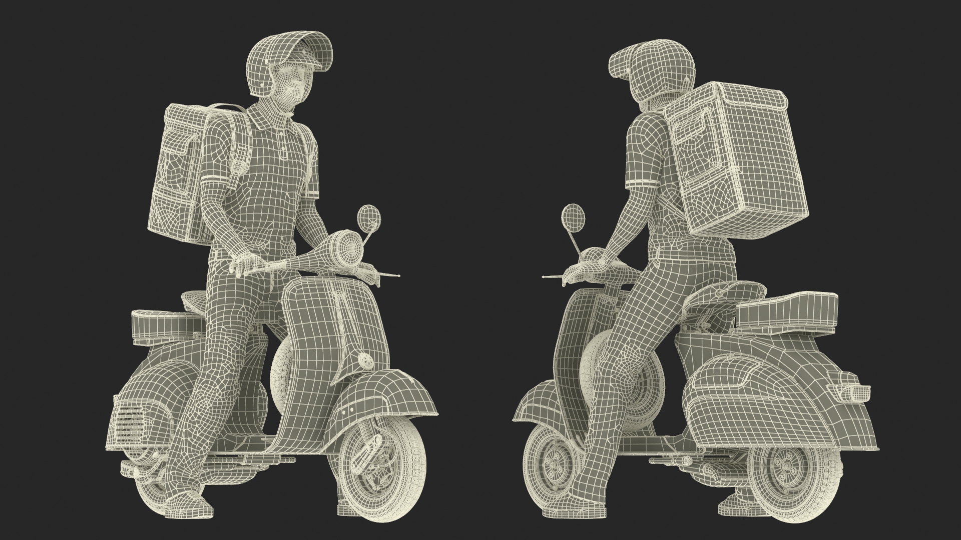 3D Delivery Man on Retro Scooter Standing model