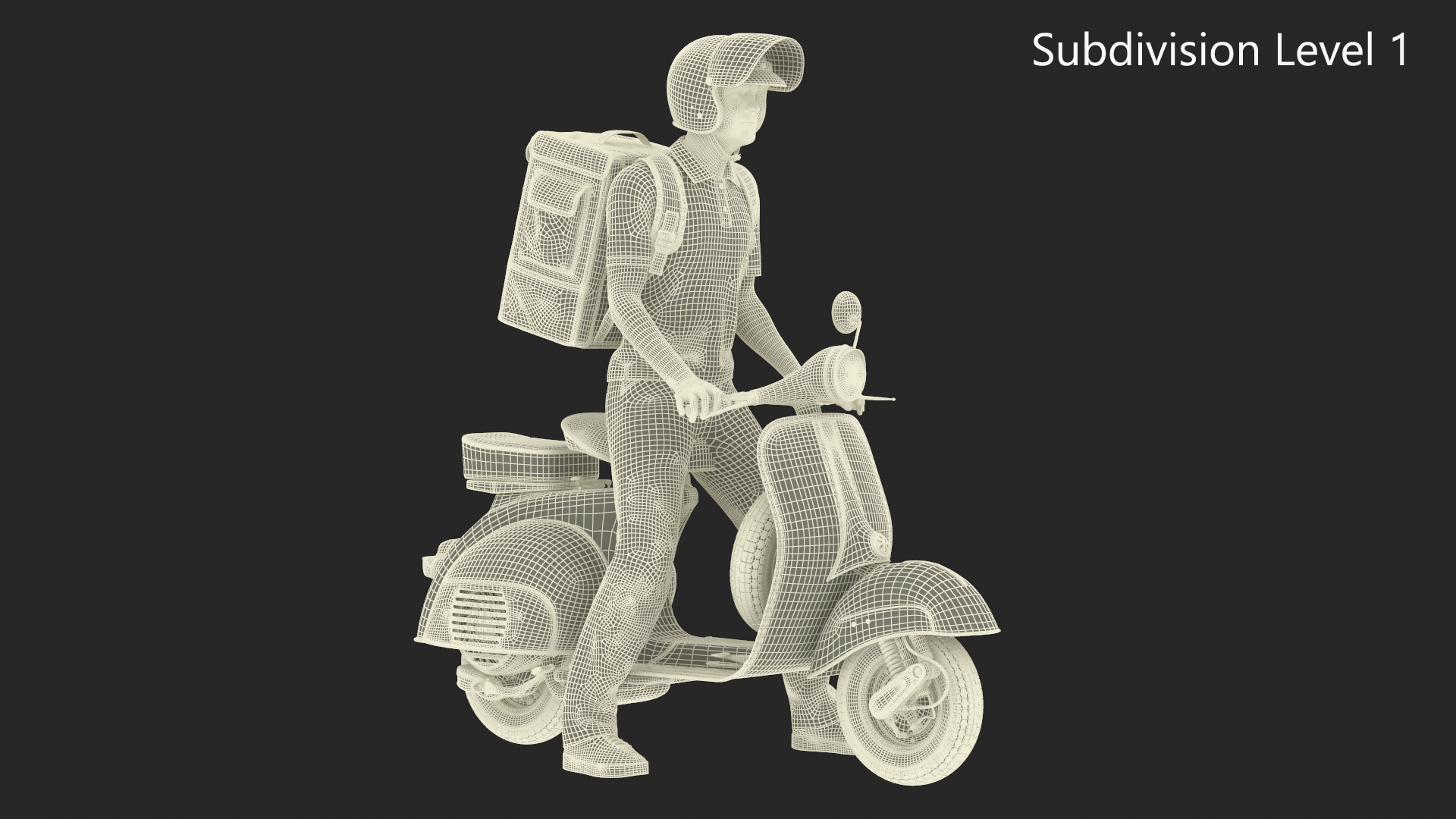 3D Delivery Man on Retro Scooter Standing model