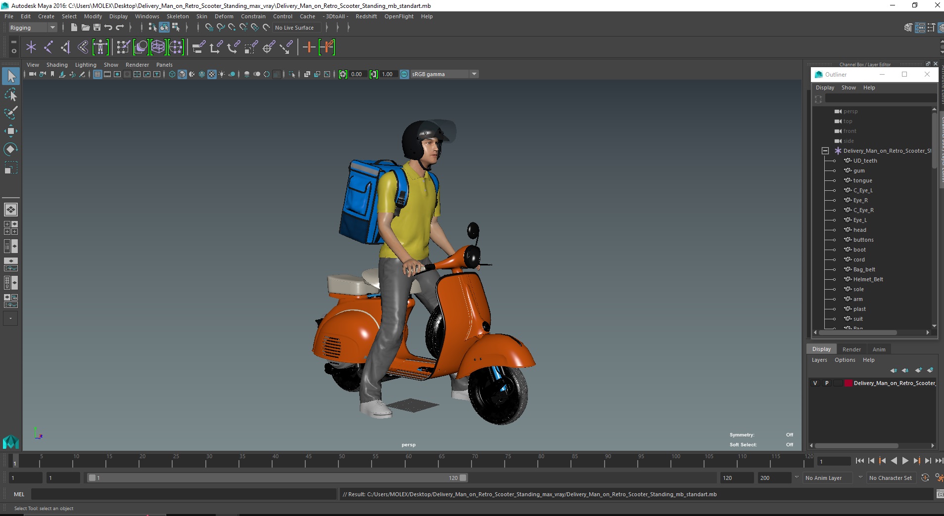 3D Delivery Man on Retro Scooter Standing model