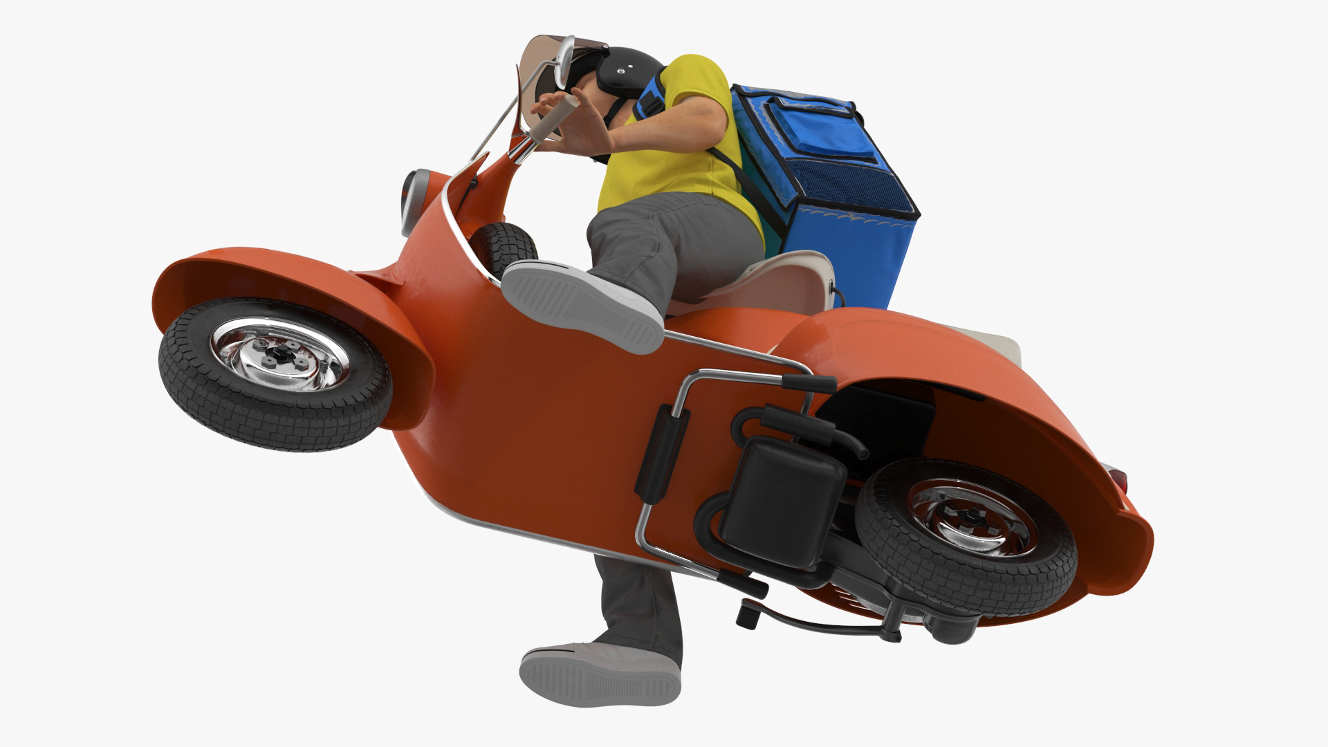 3D Delivery Man on Retro Scooter Standing model