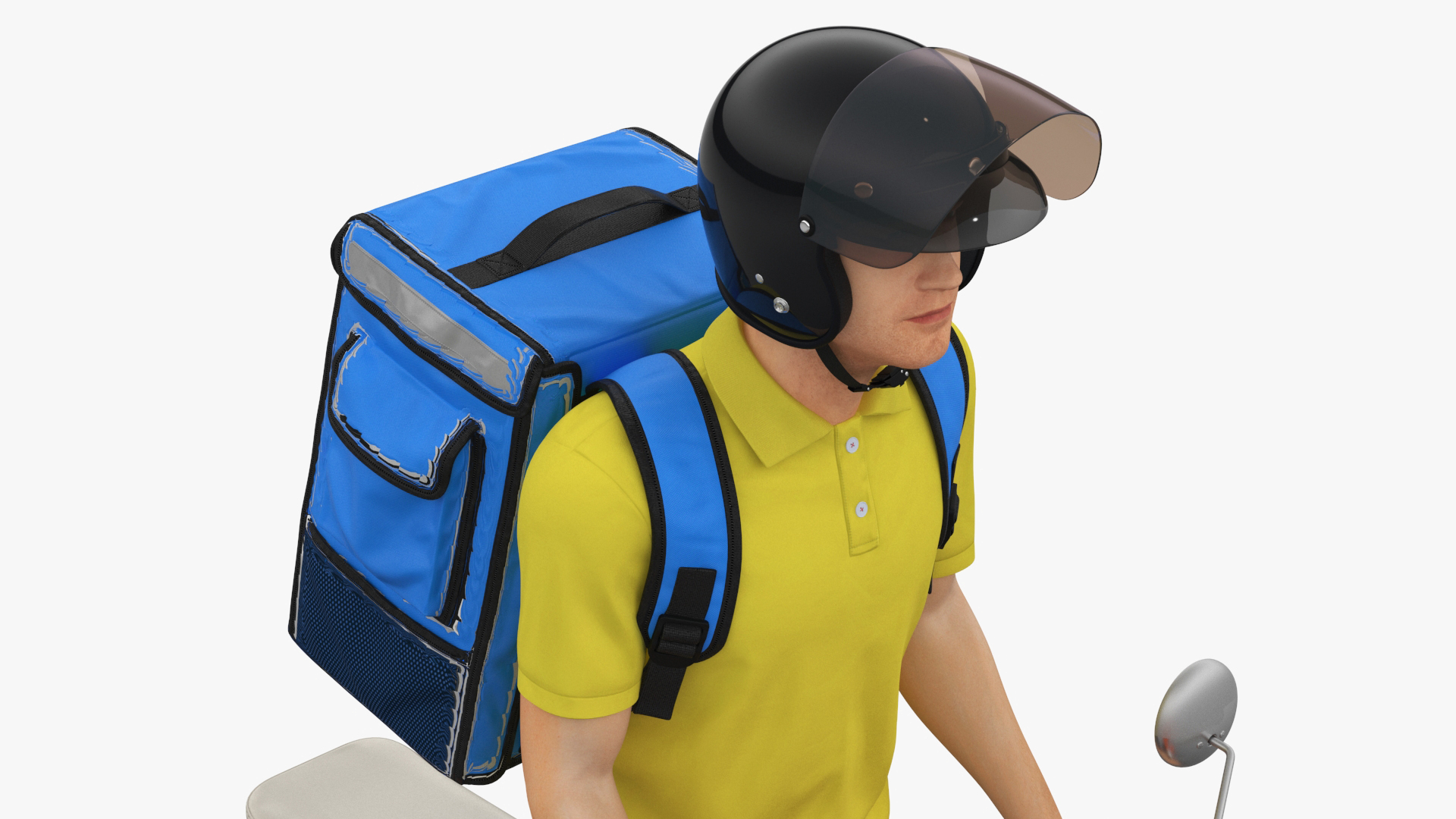 3D Delivery Man on Retro Scooter Standing model