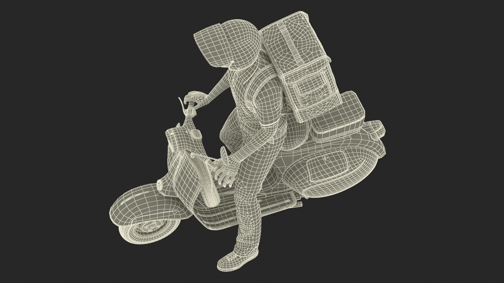 3D Delivery Man on Retro Scooter Standing model