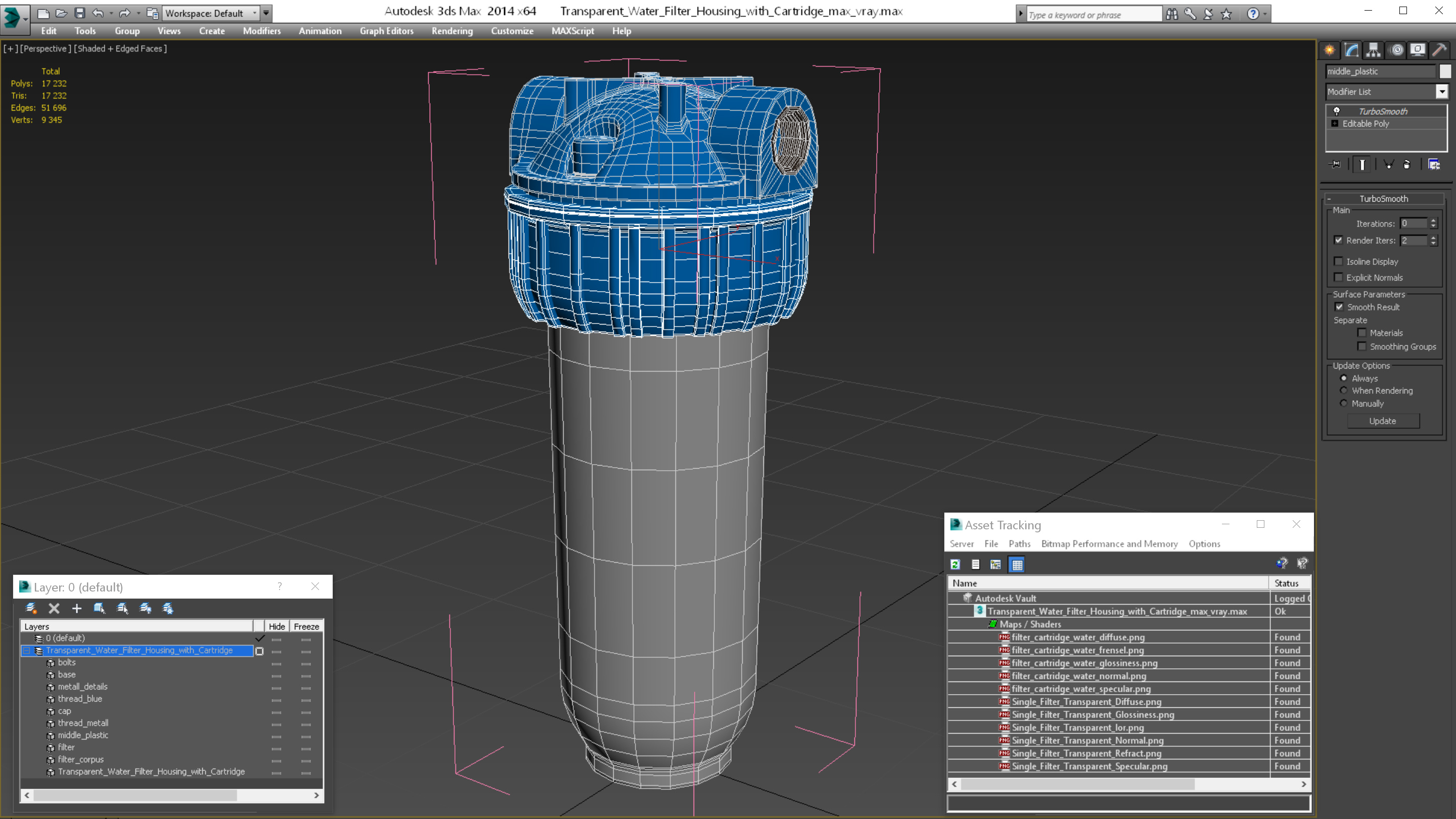 Transparent Water Filter Housing with Cartridge 3D