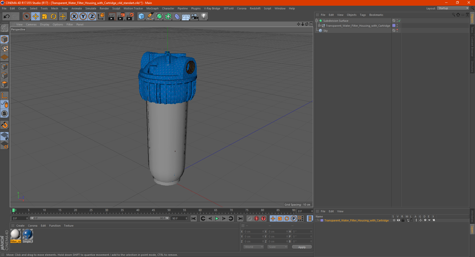Transparent Water Filter Housing with Cartridge 3D