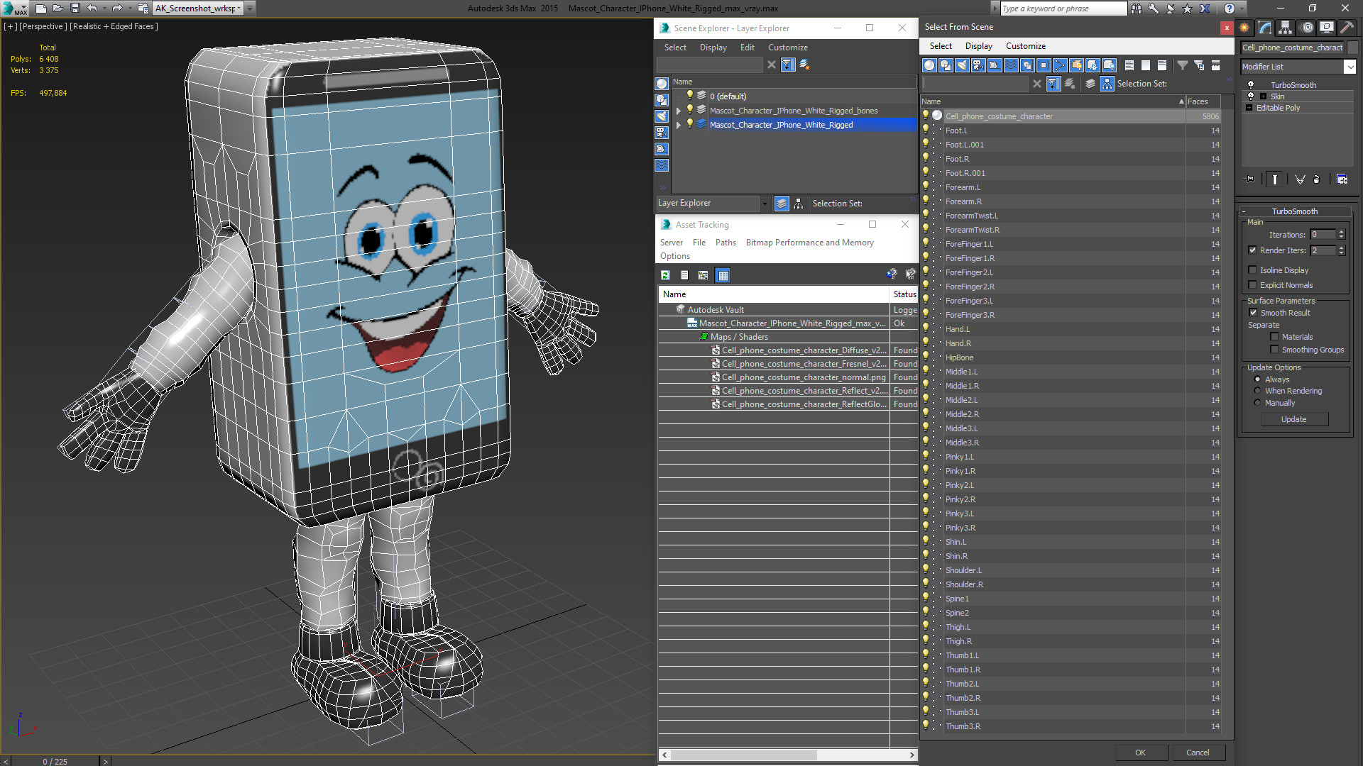 3D model Mascot Character IPhone White Rigged for Maya
