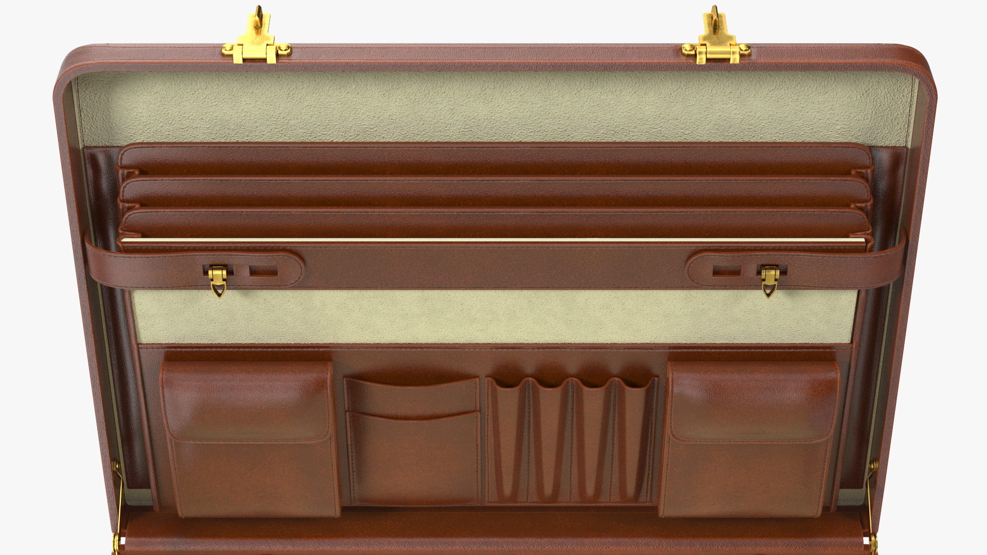 3D Hard Attache Leather Briefcase Brown