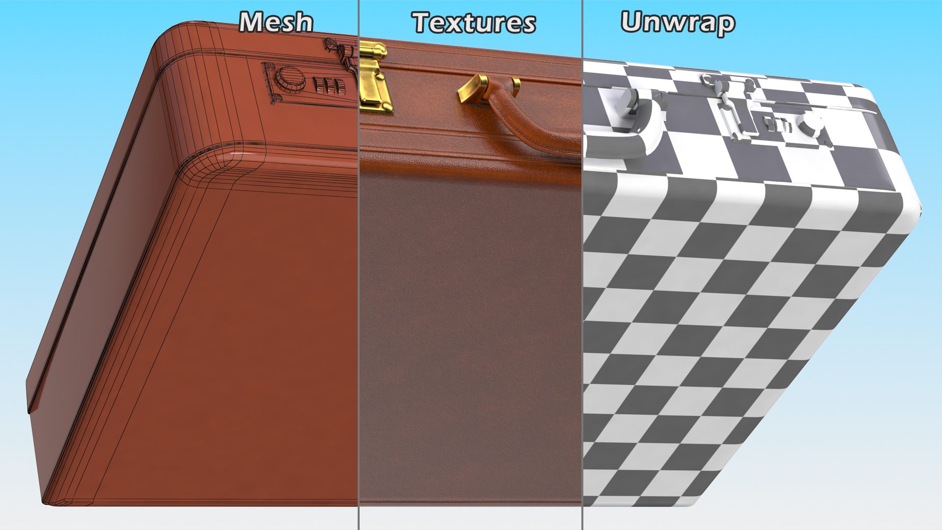 3D Hard Attache Leather Briefcase Brown