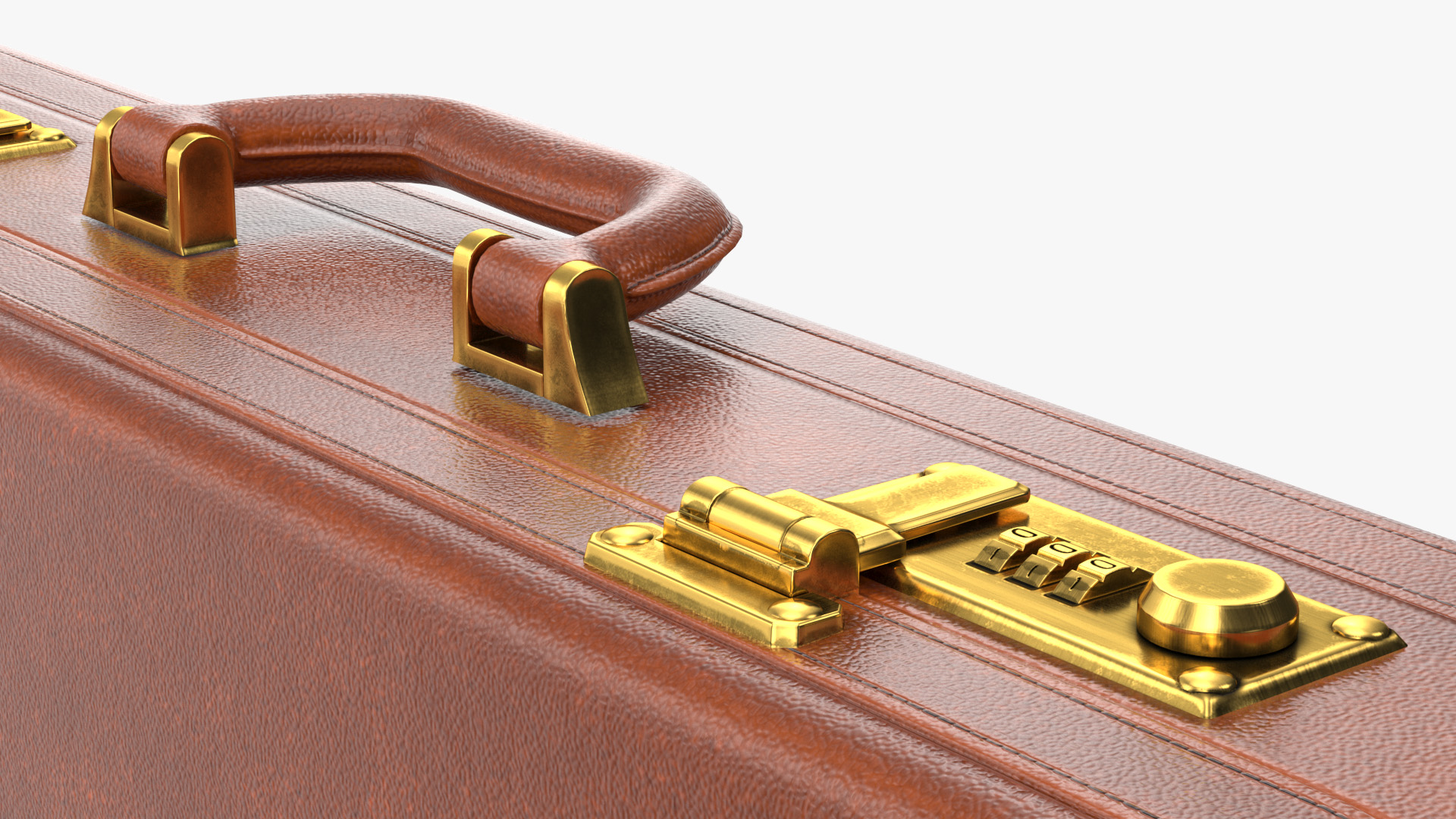 3D Hard Attache Leather Briefcase Brown