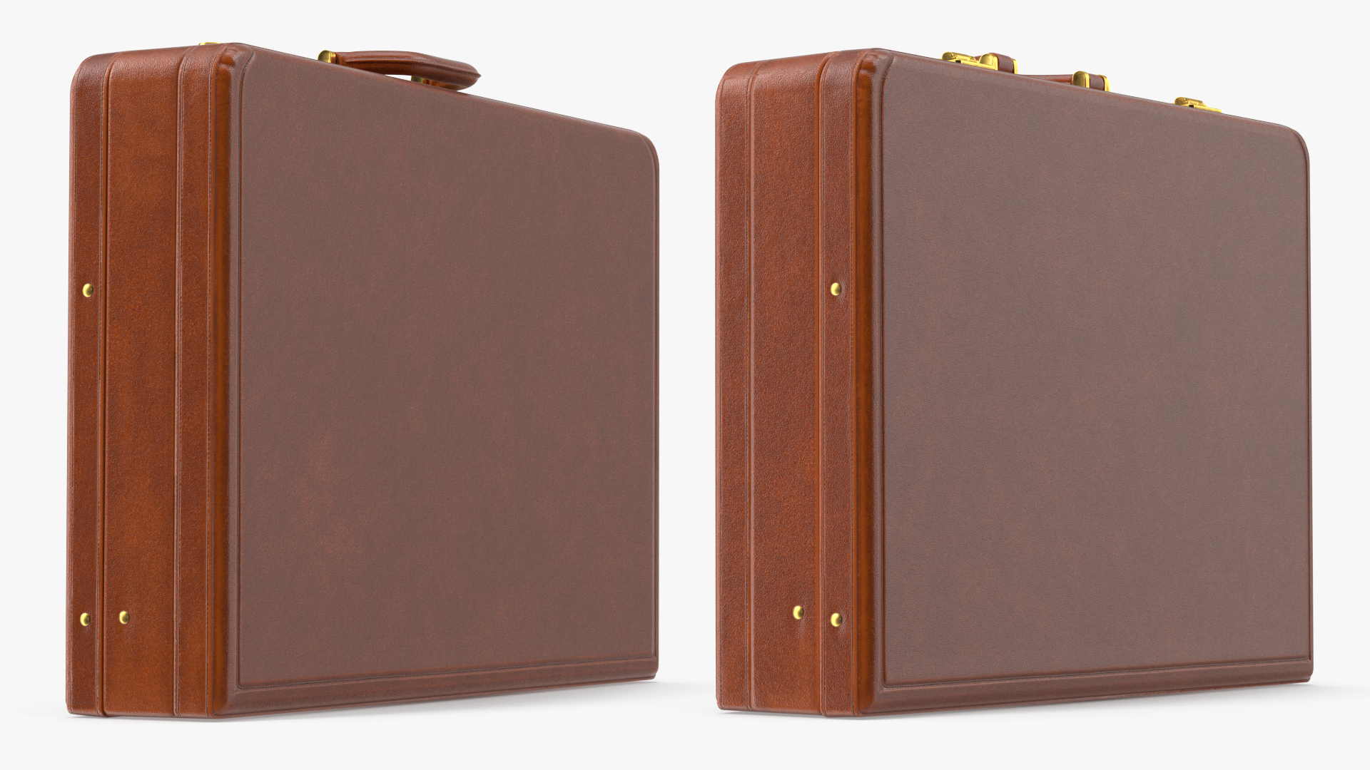 3D Hard Attache Leather Briefcase Brown