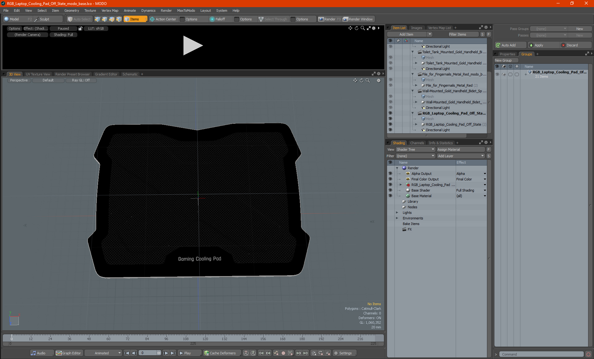 RGB Laptop Cooling Pad Off State 3D