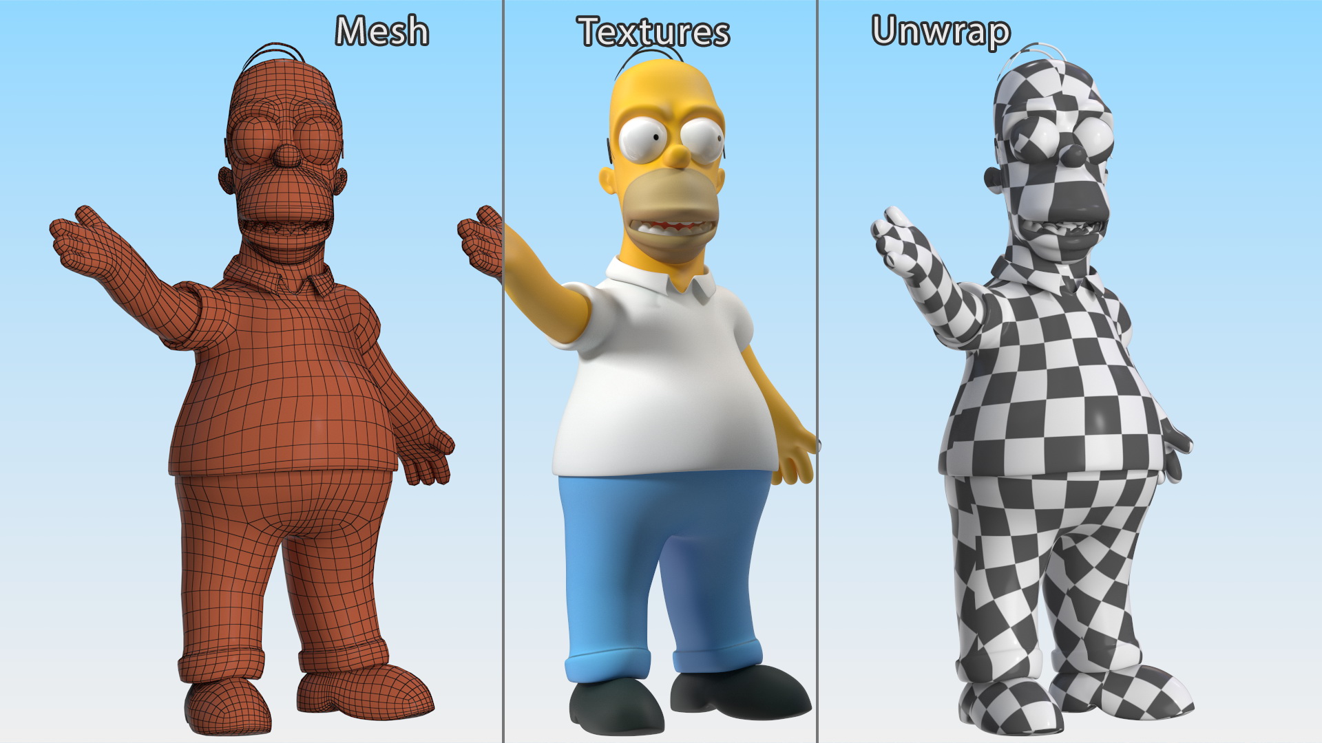 3D Cartoon Character Homer Simpson Waving Pose model