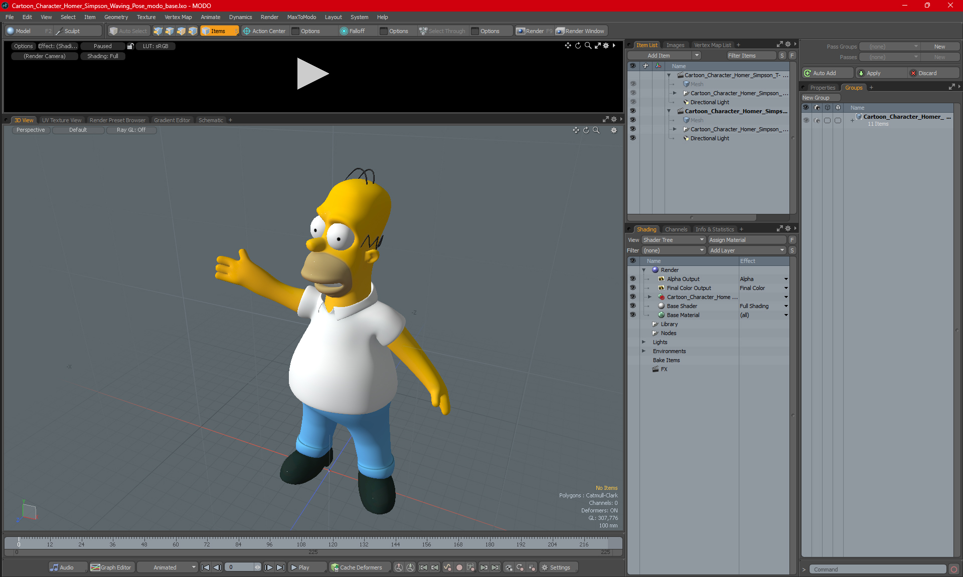 3D Cartoon Character Homer Simpson Waving Pose model