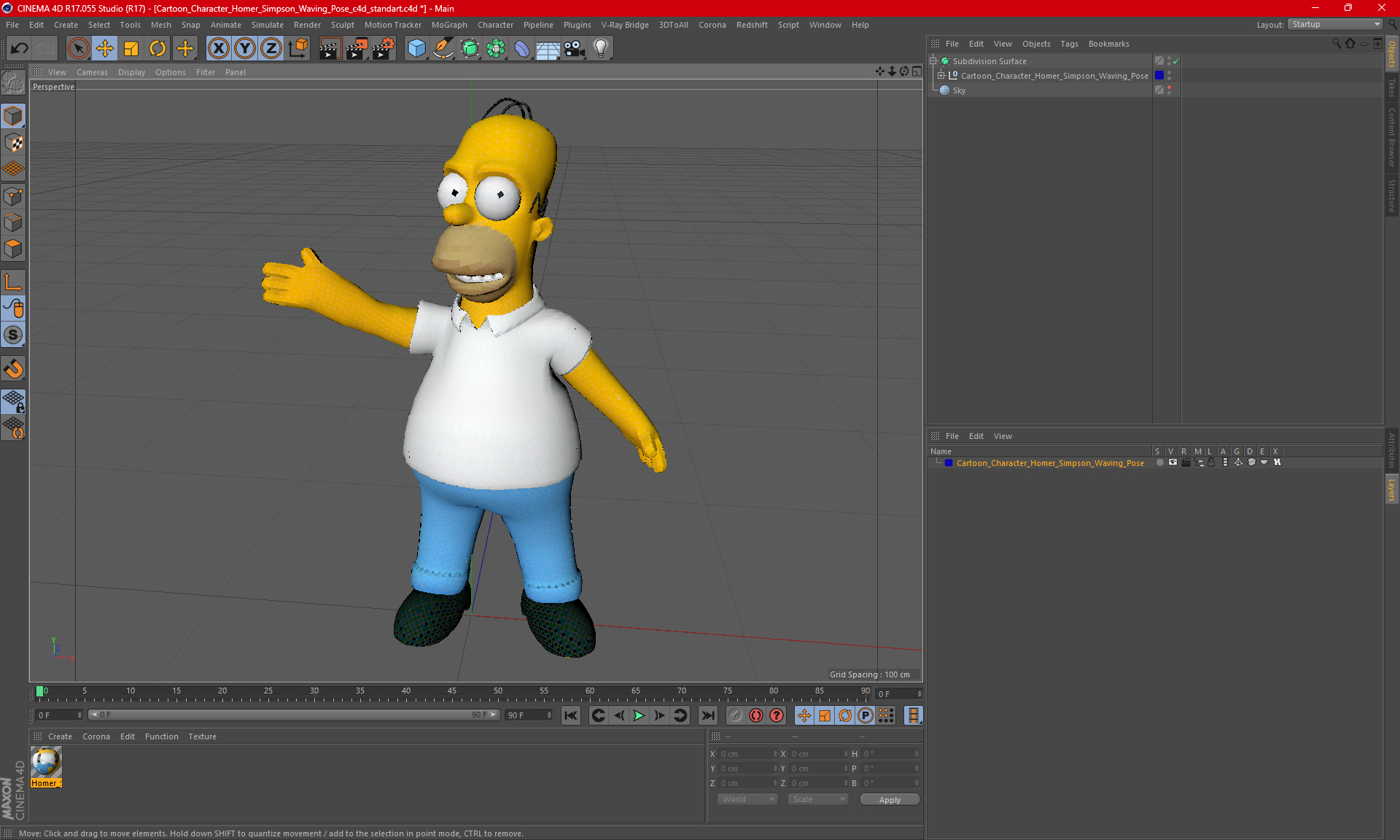 3D Cartoon Character Homer Simpson Waving Pose model