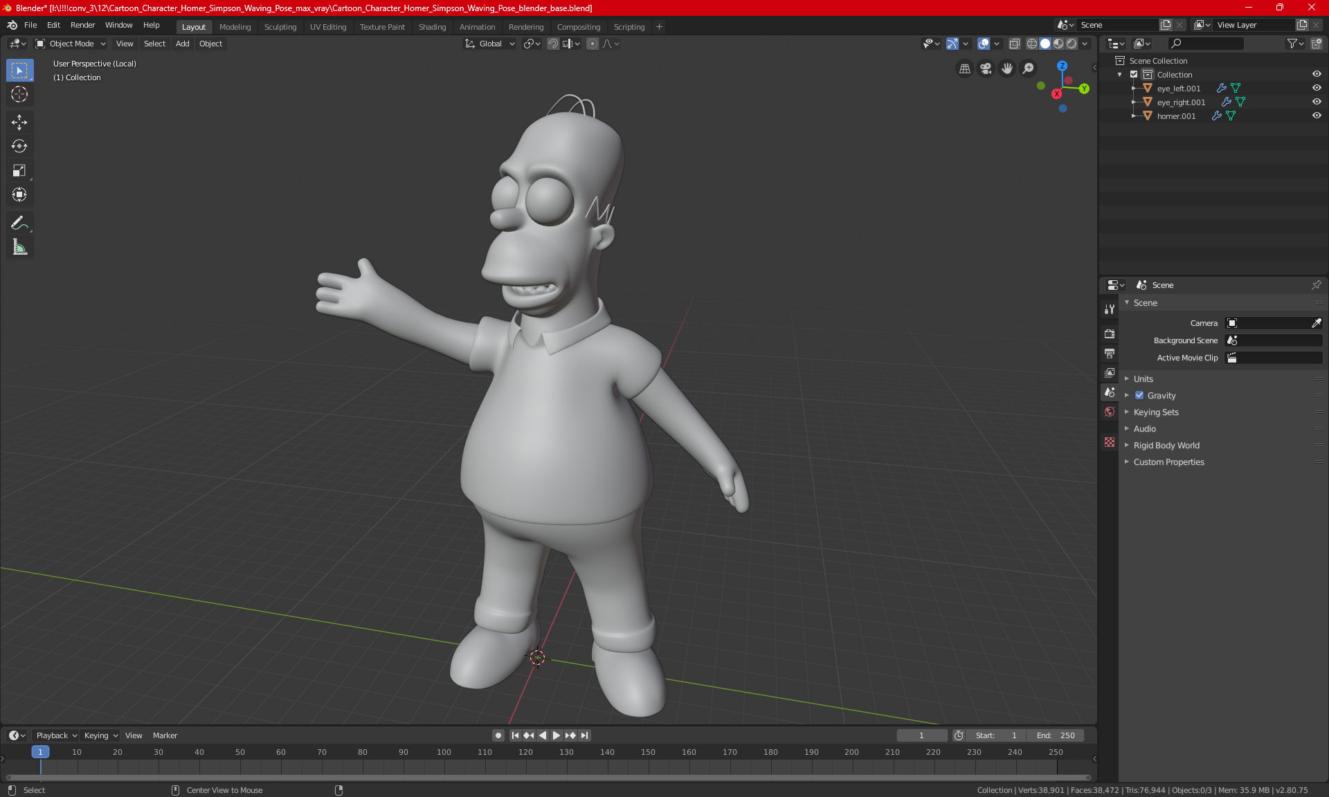 3D Cartoon Character Homer Simpson Waving Pose model