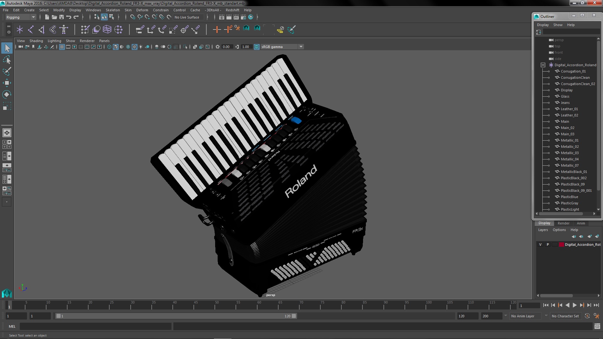 3D model Digital Accordion Roland FR3-X