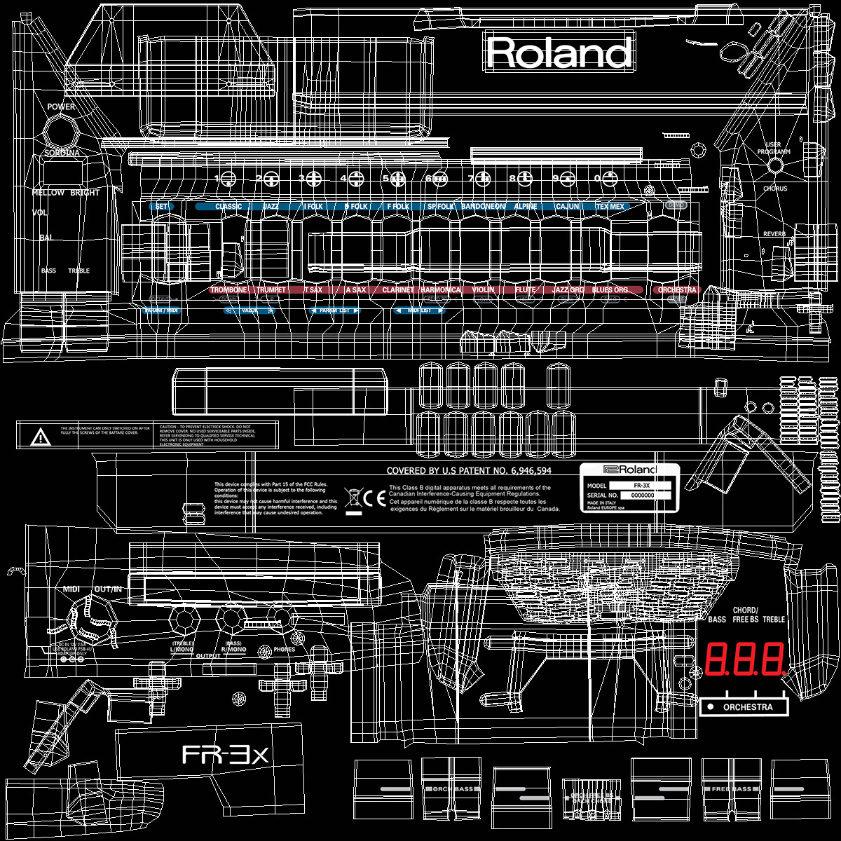3D model Digital Accordion Roland FR3-X