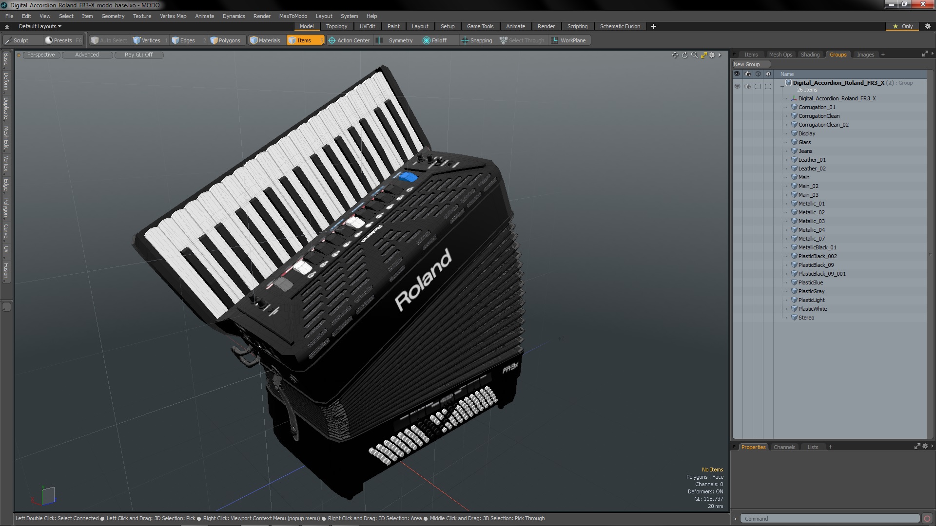 3D model Digital Accordion Roland FR3-X