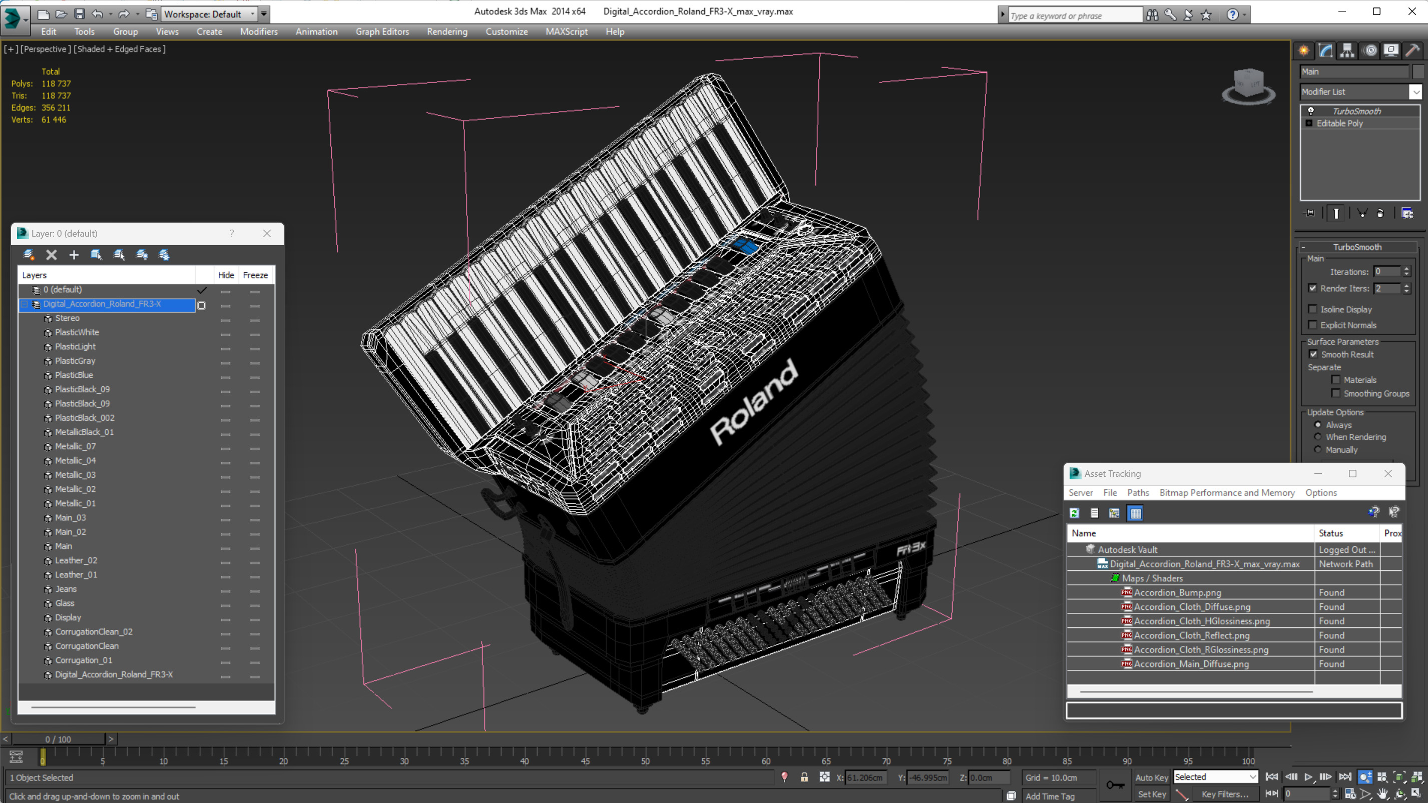 3D model Digital Accordion Roland FR3-X