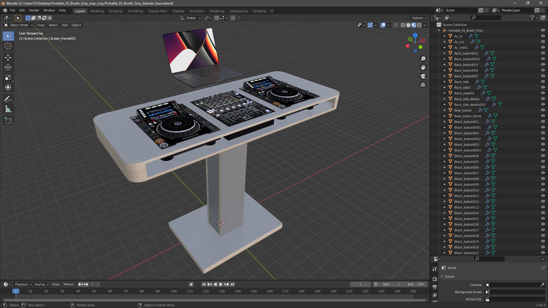 Portable DJ Booth Grey 3D