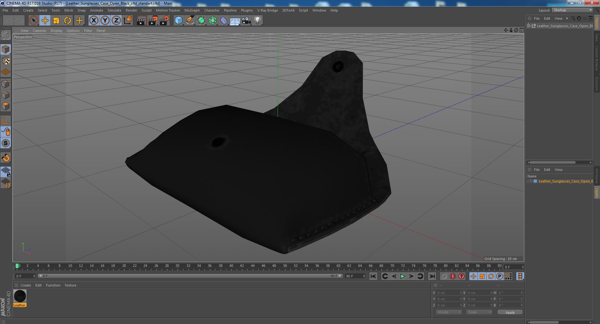 Leather Sunglasses Case Open Black 3D model