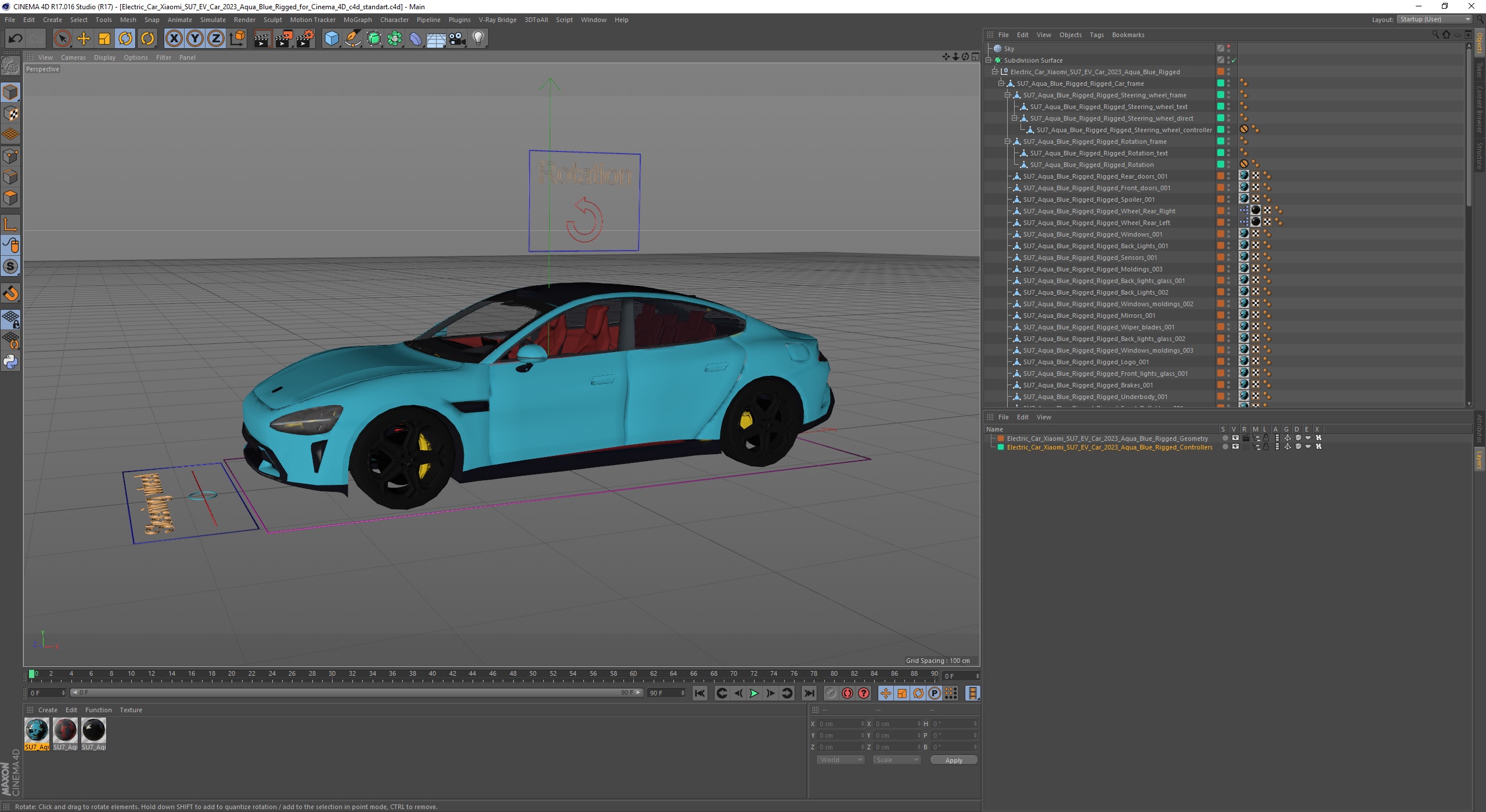 3D Electric Car Xiaomi SU7 EV Car 2023 Aqua Blue Rigged for Cinema 4D