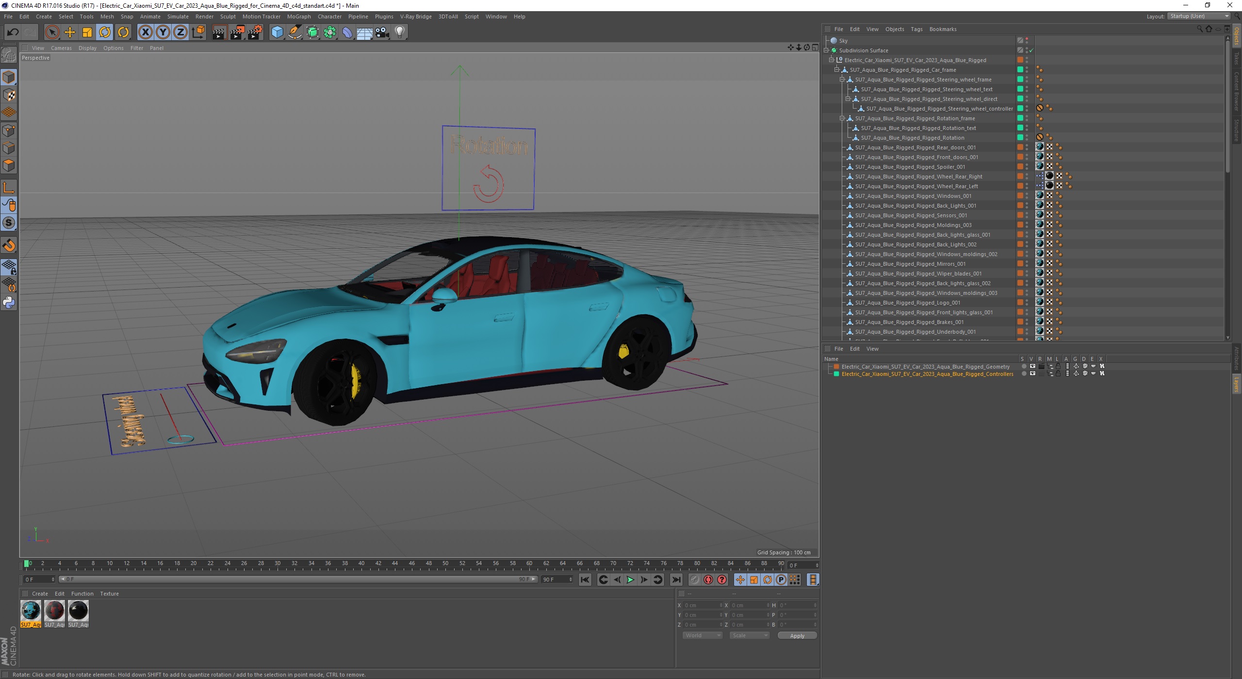 3D Electric Car Xiaomi SU7 EV Car 2023 Aqua Blue Rigged for Cinema 4D