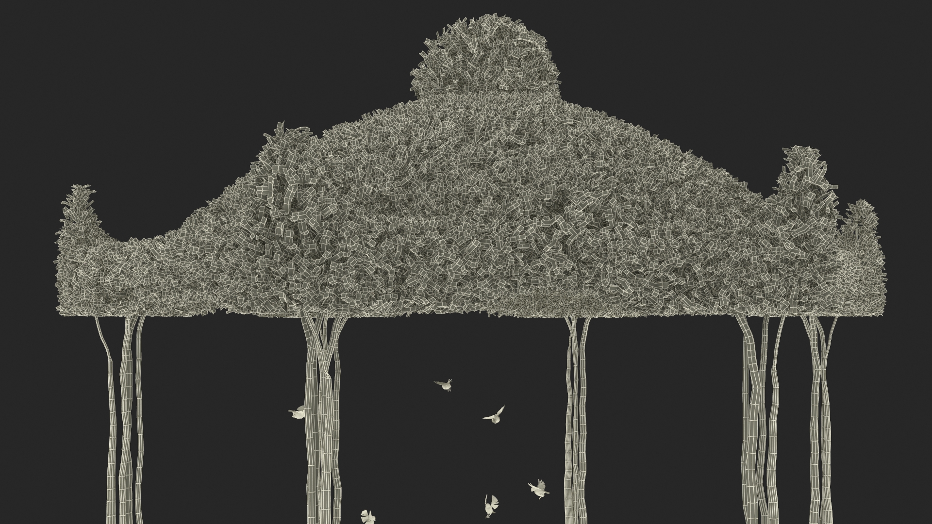 3D Birds Drink From A Birdbath In A Garden Gazebo