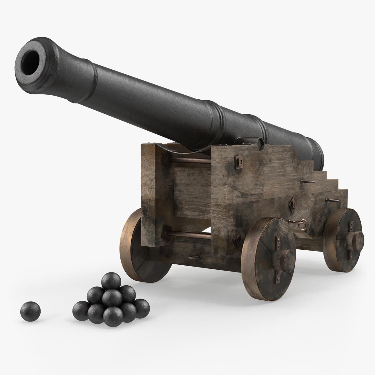 Old Ship Cannon with Balls