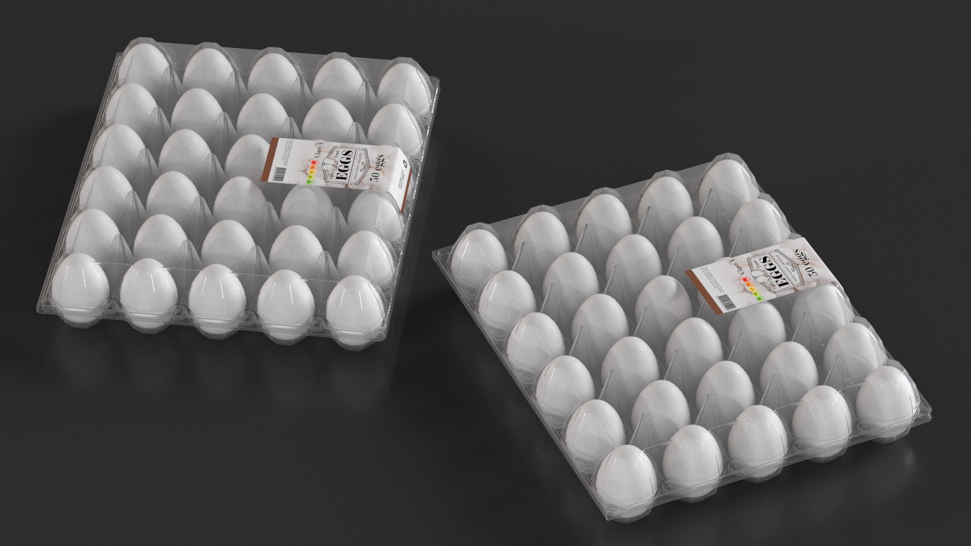 Egg Plastic Packaging with Label and White Eggs 3D