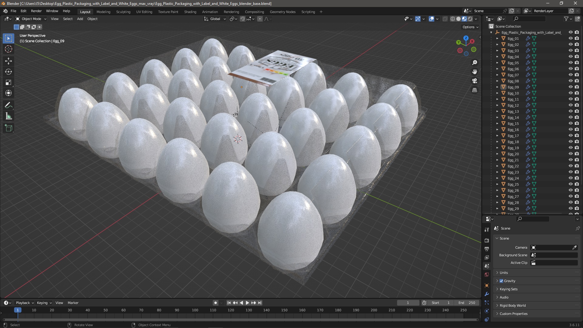 Egg Plastic Packaging with Label and White Eggs 3D