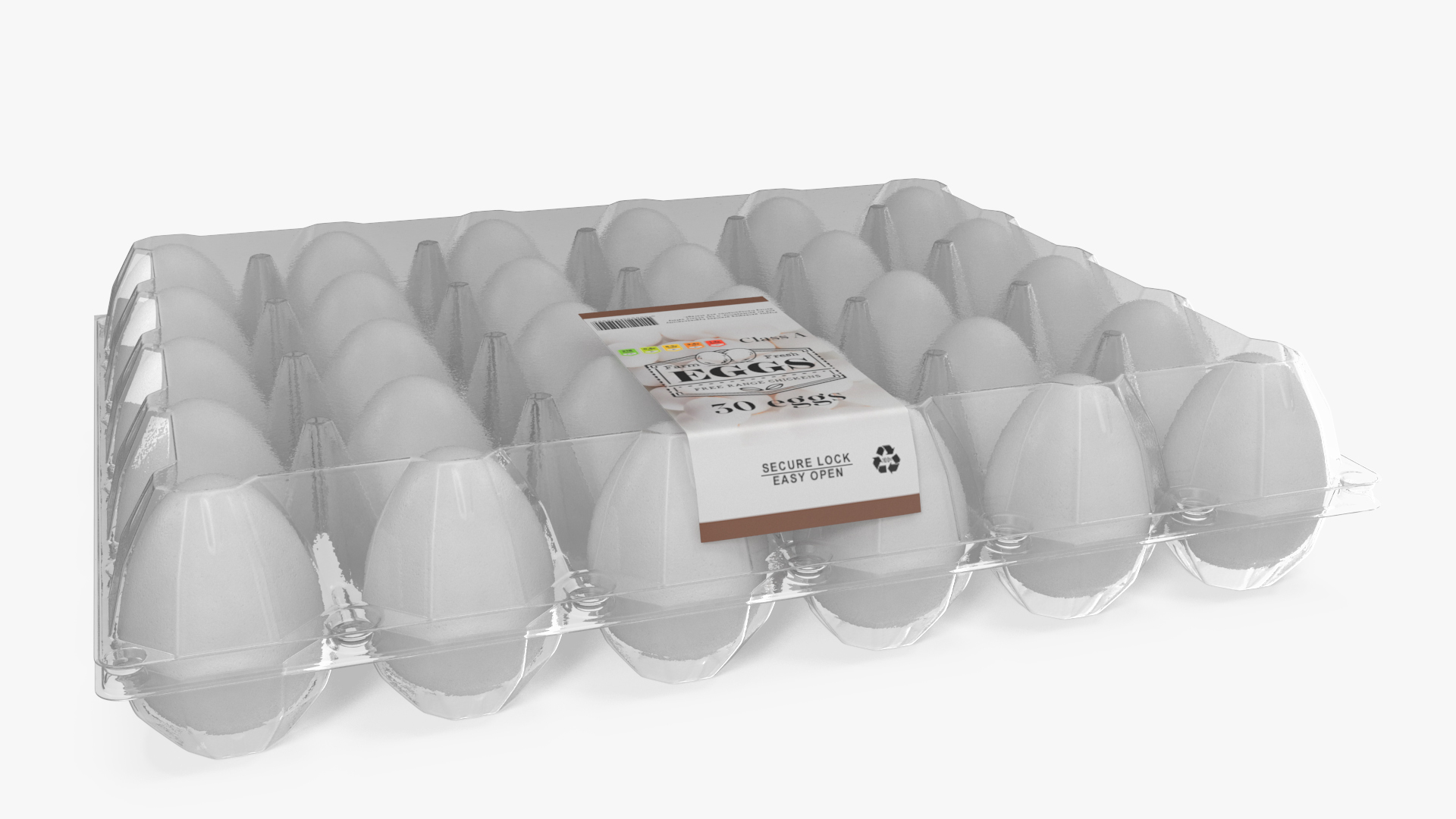 Egg Plastic Packaging with Label and White Eggs 3D