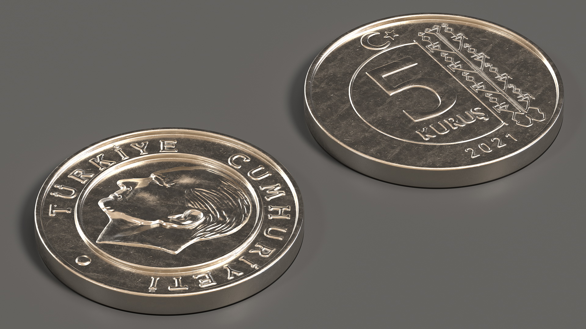 5 Turkey Kurus Coin 3D model