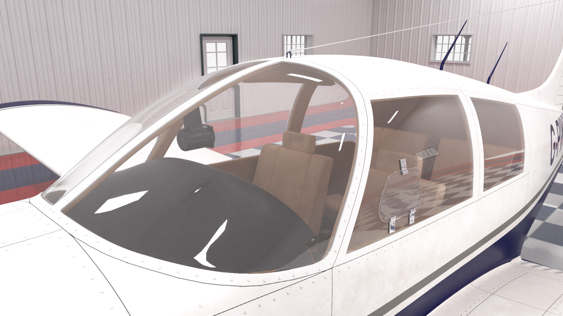 3D Piper PA-28-180 Cherokee Hangar Rigged model