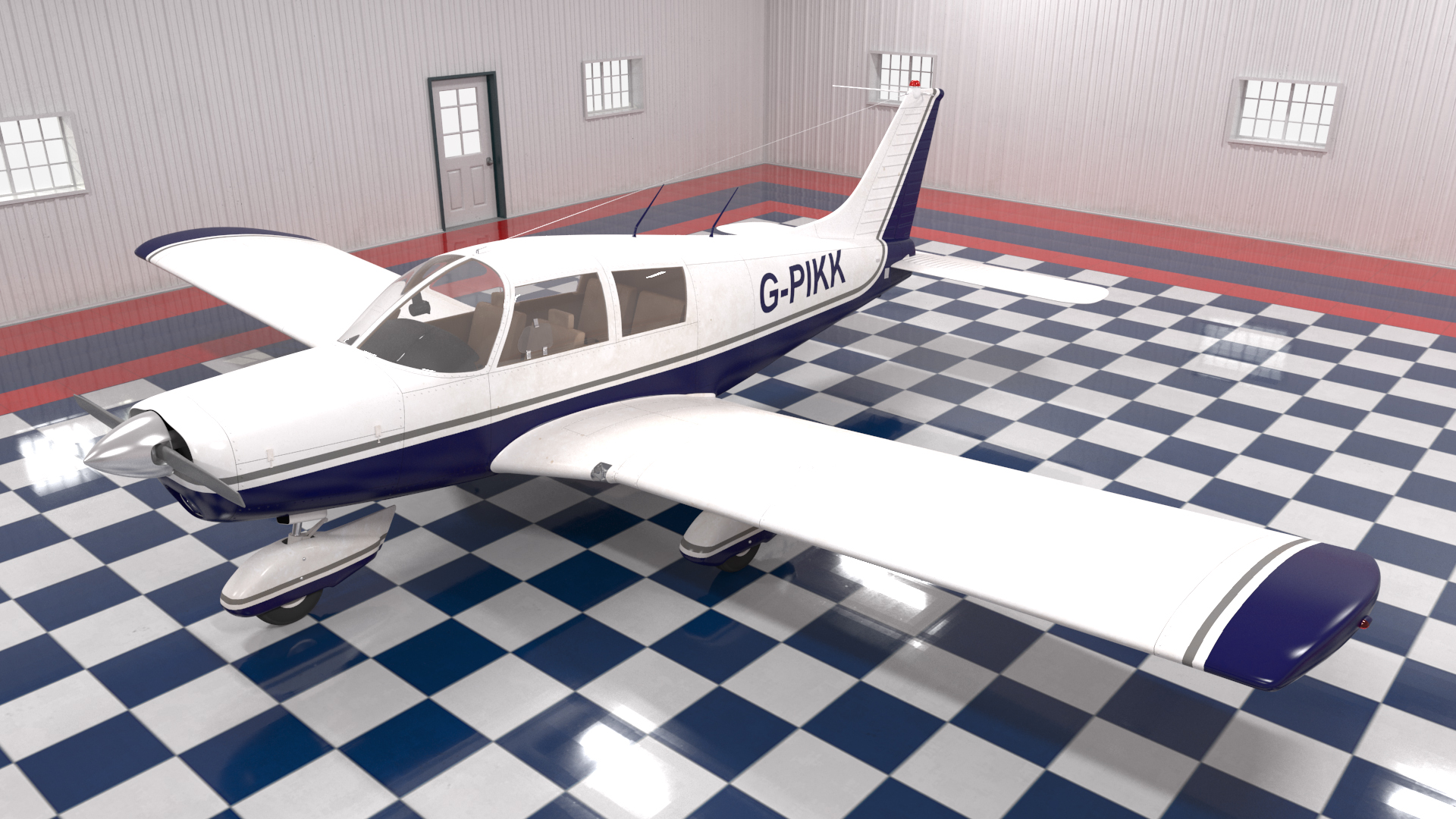 3D Piper PA-28-180 Cherokee Hangar Rigged model