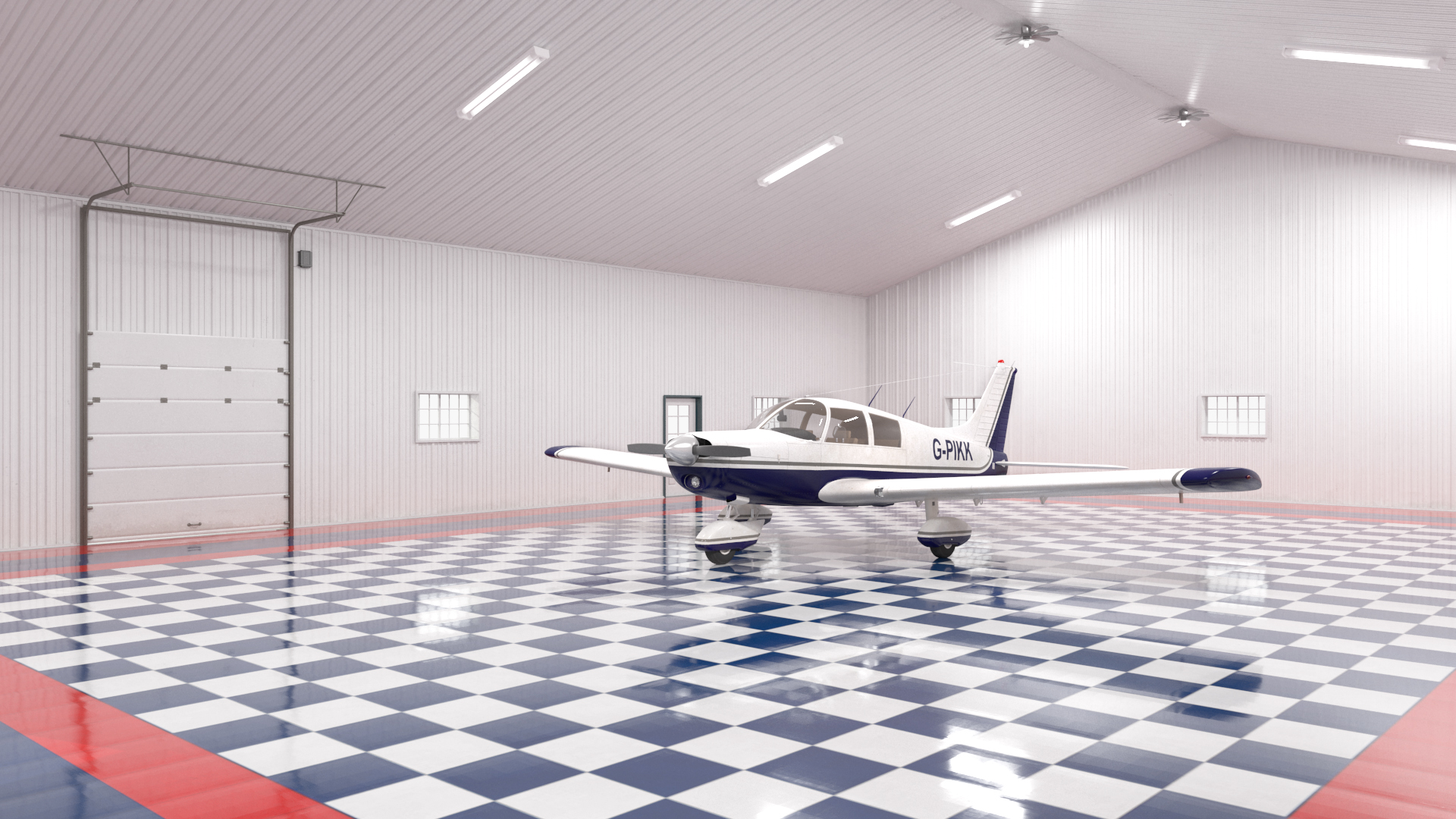 3D Piper PA-28-180 Cherokee Hangar Rigged model