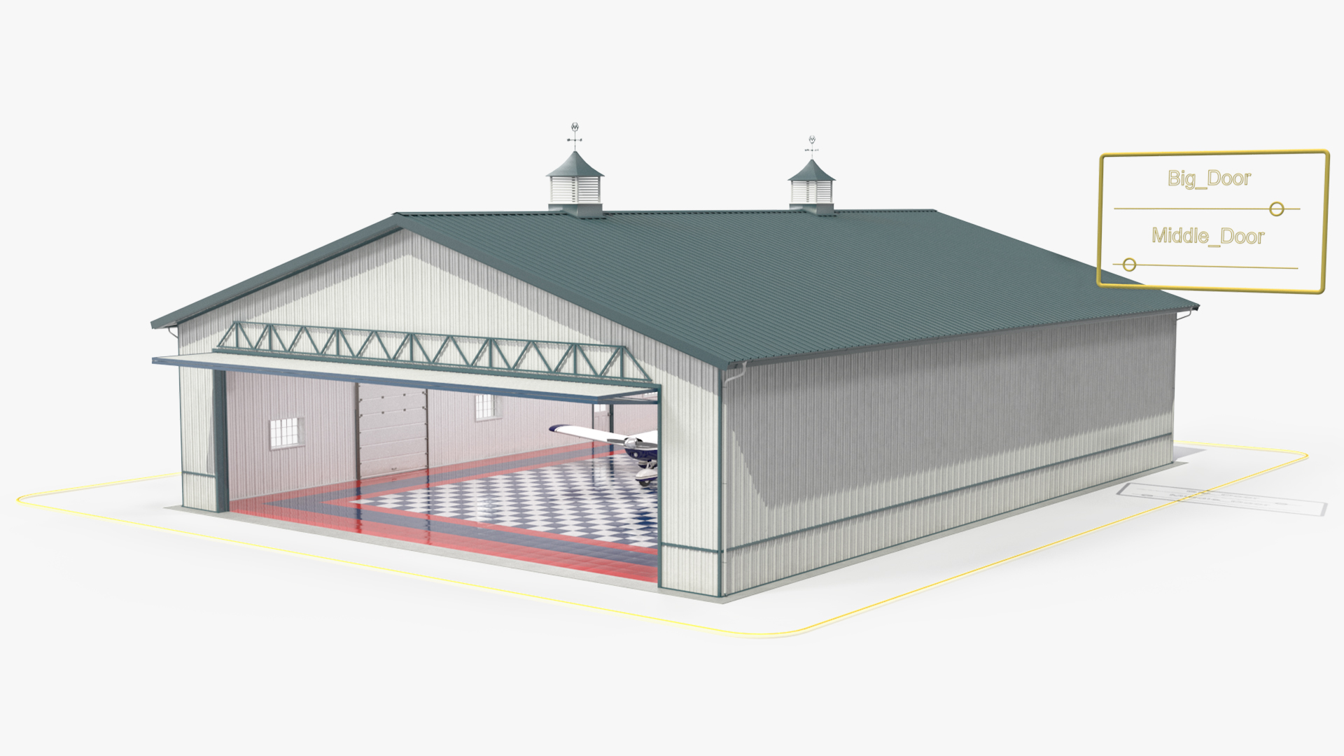 3D Piper PA-28-180 Cherokee Hangar Rigged model