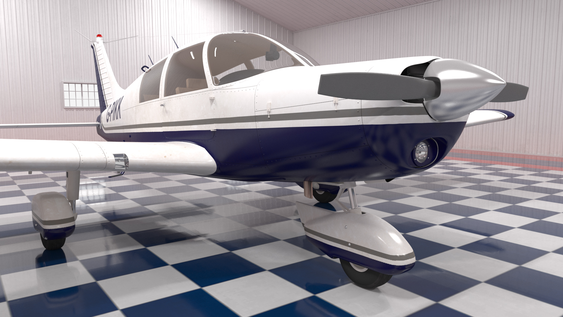 3D Piper PA-28-180 Cherokee Hangar Rigged model